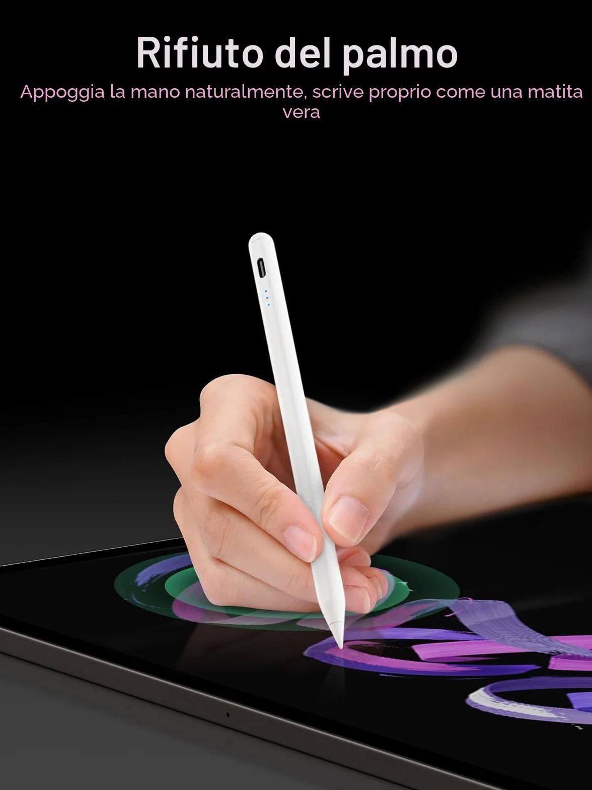 Penna per iPad 2018-2026 Ricarica Rapida Anti-Palm Rilevamento Inclinazione Compatibile iPad 11/10/9/8/7/6/A16 Mini 7/6/5 Air M4/M3/M2 11" 13" 5/4/3 Pro M5/M4 13" 12.9" 11" Bianco