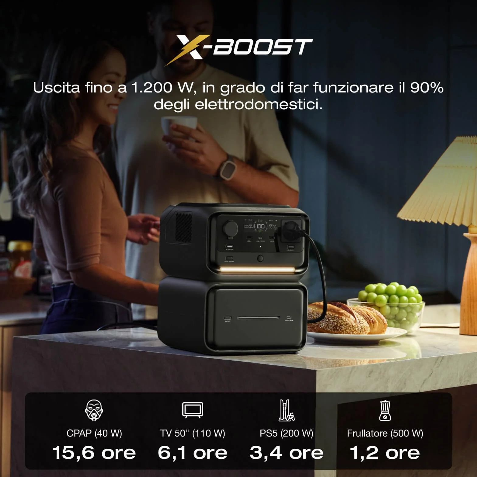 ECOFLOW Power Station portatile RIVER 3 Max Plus (wireless), batteria LFP da 286 Wh e power bank da 5.000 mAh, design modulare, uscita fino a 1200 W, espandibile a 858 Wh, generatore solare per