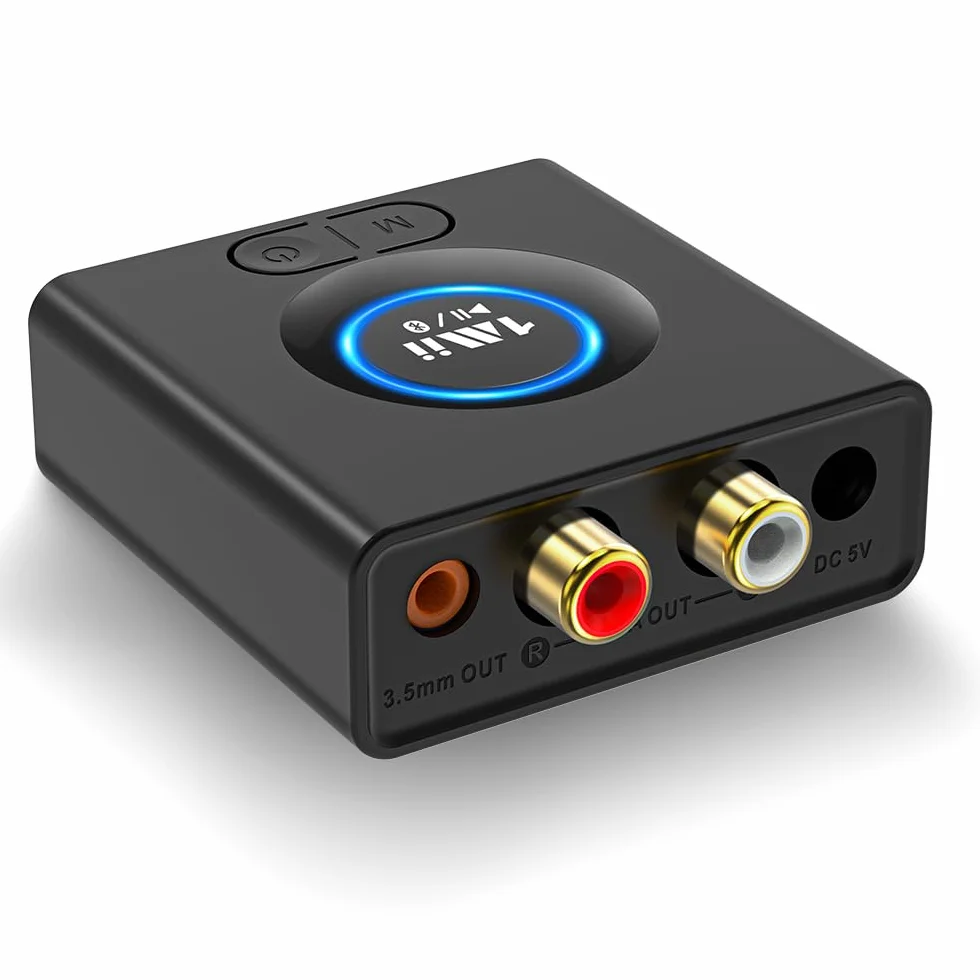 1Mii Ricevitore Bluetooth Senza Fili HiFi, Adattatore Audio Bluetooth RCA/AUX 3,5mm per Impianto Stereo, Autonomia 12H, Bassa Latenza