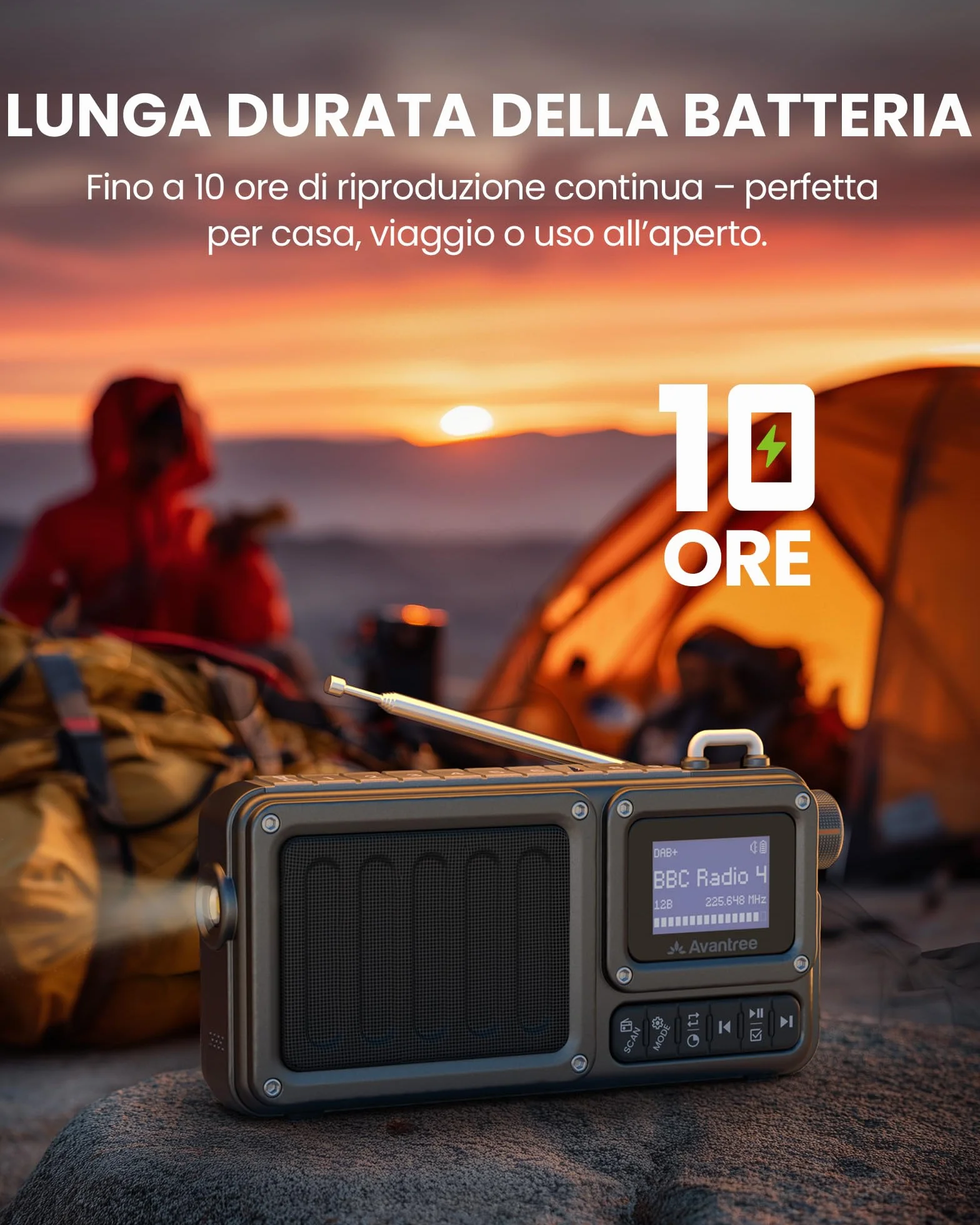 Avantree SP851 Radio Digitale Portatile DAB+/FM Bluetooth 6.0 Altoparlante Ricaricabile TF/USB Display LCD Scansione Automatica Torcia