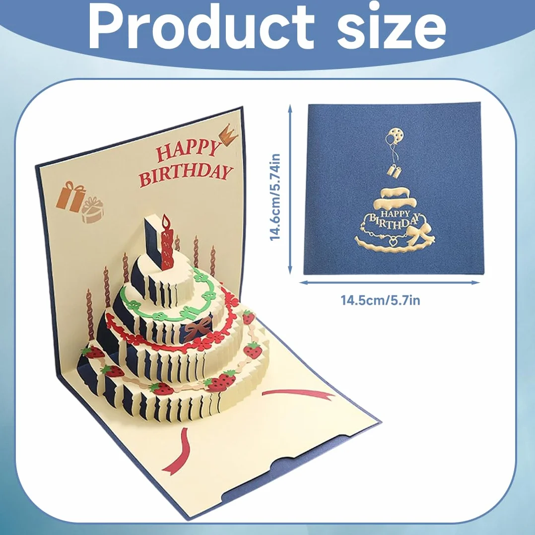 GXGM Biglietti di compleanno con busta, Premium 3D Pop Up, Happy Birthday, Blu