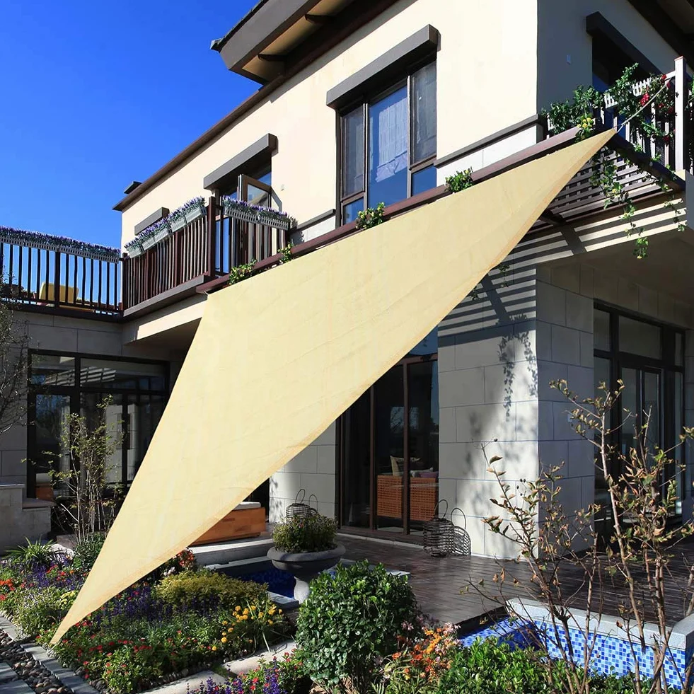 Bakaji Vela Telo ParaSole Tenda Triangolare Ombreggiante in HDPE 5x5 Mt Resistente Protezione UV 90% Per Ombra Giardino Terrazzo con Aggancio Occhielli Senape (5 x 5 x 5 mt)