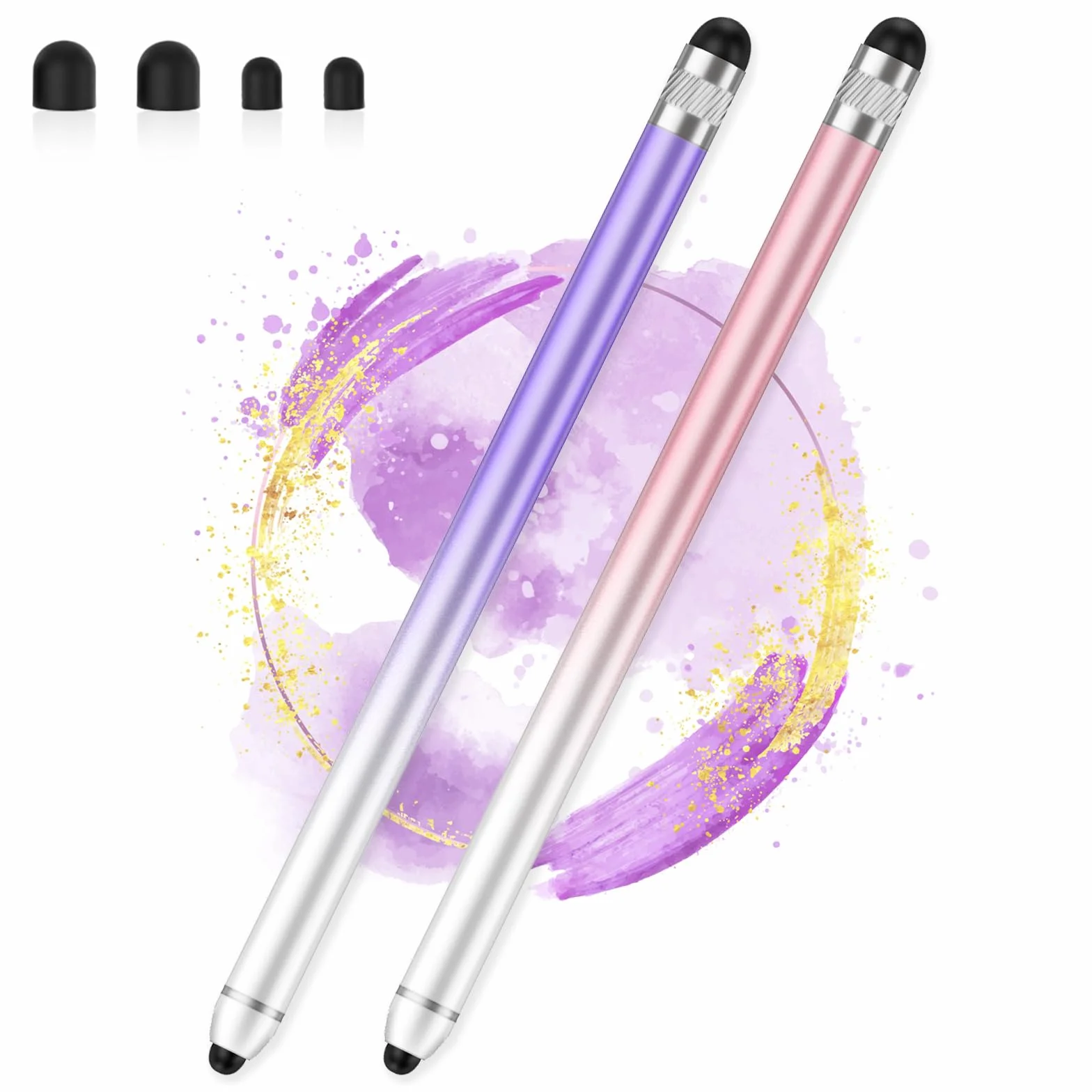 AmberVec Penna Stylus Capacitiva a Doppia Punta per Touchscreen iPhone iPad Android Tablet, Confezione da 2
