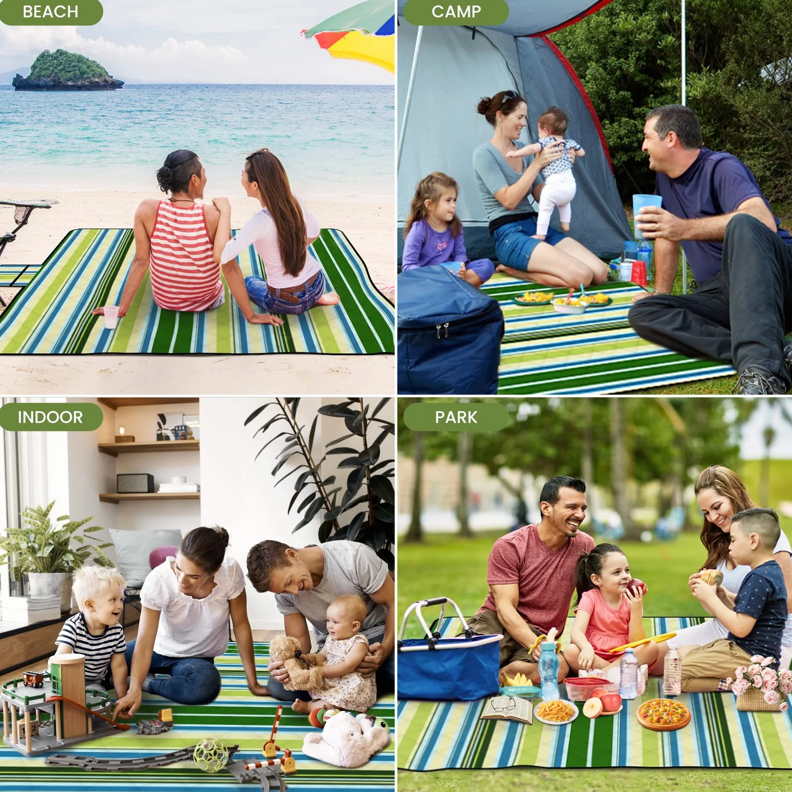 Telo Picnic Impermeabile 200x200cm Antisabbia Stuoia Spiaggia Imbottito Campeggio