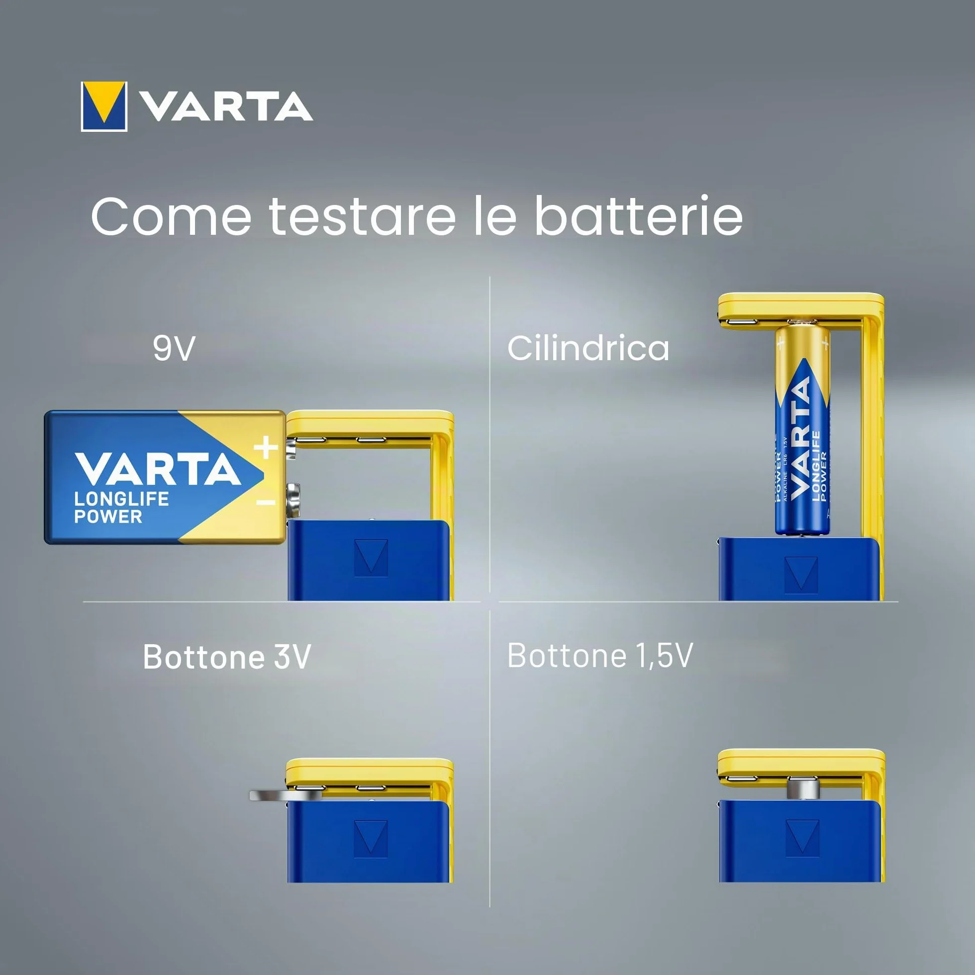 VARTA Tester Batterie LCD digitale per batterie AA AAA C D 9V LR44