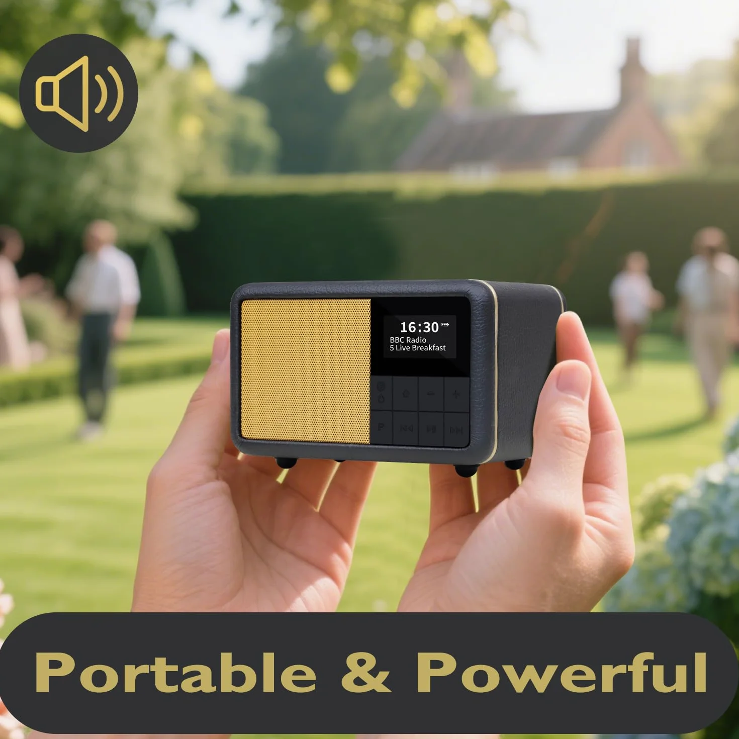 LEMEGA CR7 Mini Radio DAB+ Portatile Bluetooth 12h Autonomia FM IPX4 Impermeabile Custodia Legno Pelle Sveglia Sleep Timer 40