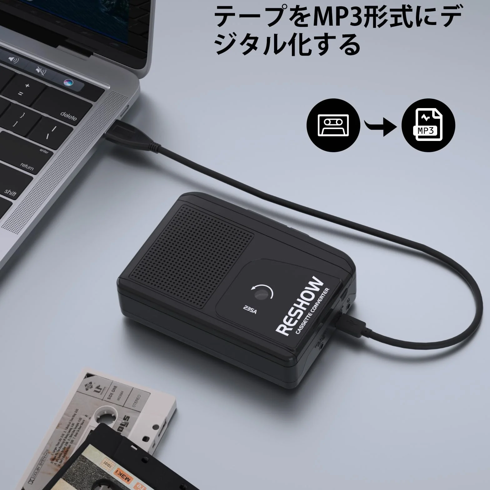 Reshow przenośny odtwarzacz kaset z głośnikiem i konwerterem USB na MP3, czarny