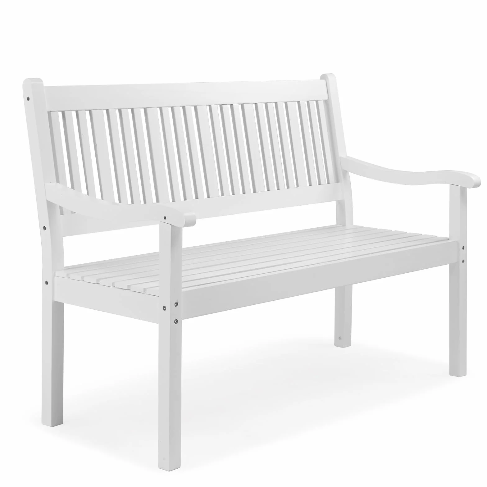 Bonnlo Panchina in Legno per Giardino 127 x 64 x 90cm, Panca da Esterno Resistente all’Umidità con Rivestimento PU, Divanetto da Esterno, Balcone e Terrazza, Portata 360KG (Bianco)