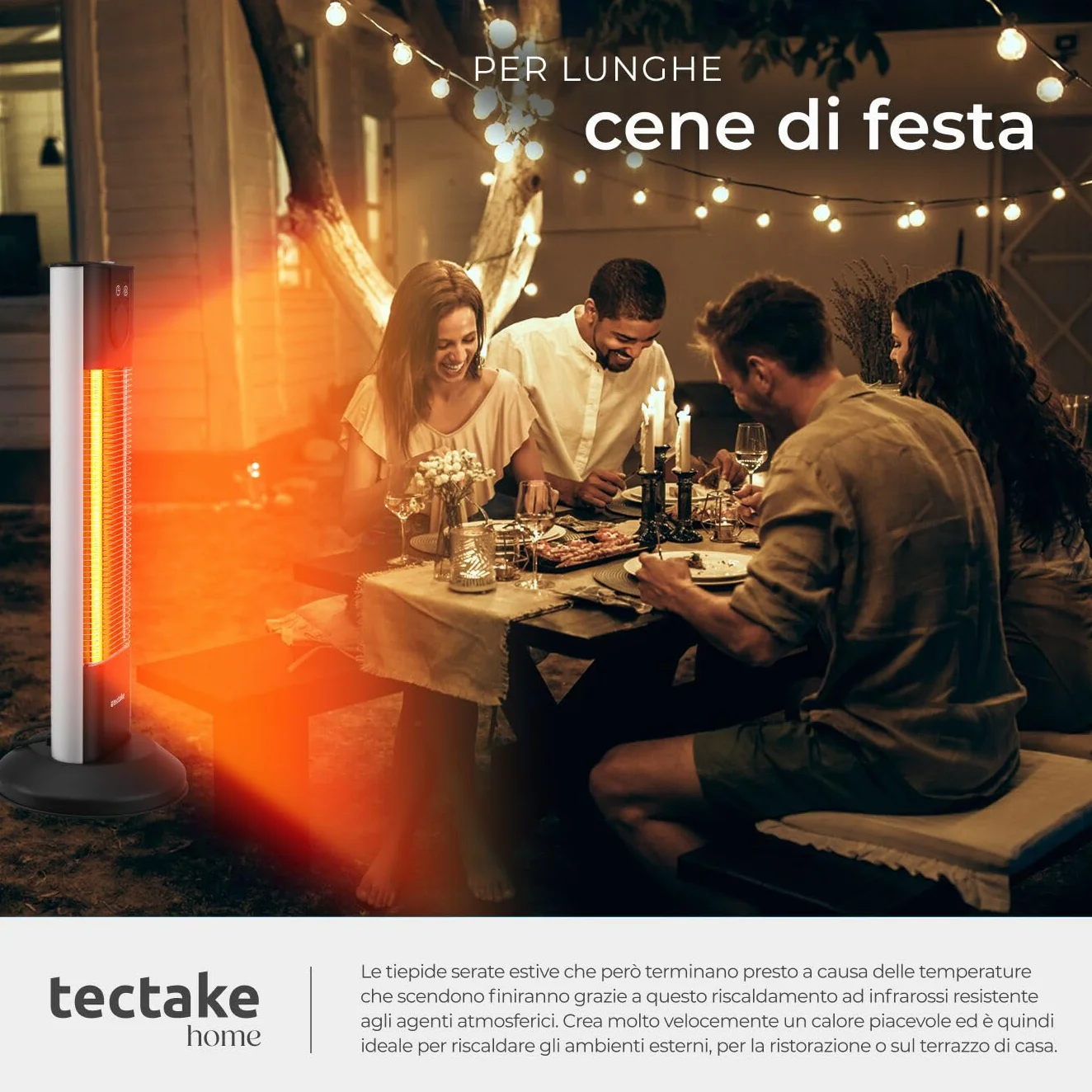 tectake® Radiatore a Infrarossi 1500W, LED, Timer, 3 Livelli di Potenza, Telecomando, Alluminio Inossidabile, Protezione Antiribaltamento, Riscaldamento Diretto, per camping, interno ed esterno - Nero