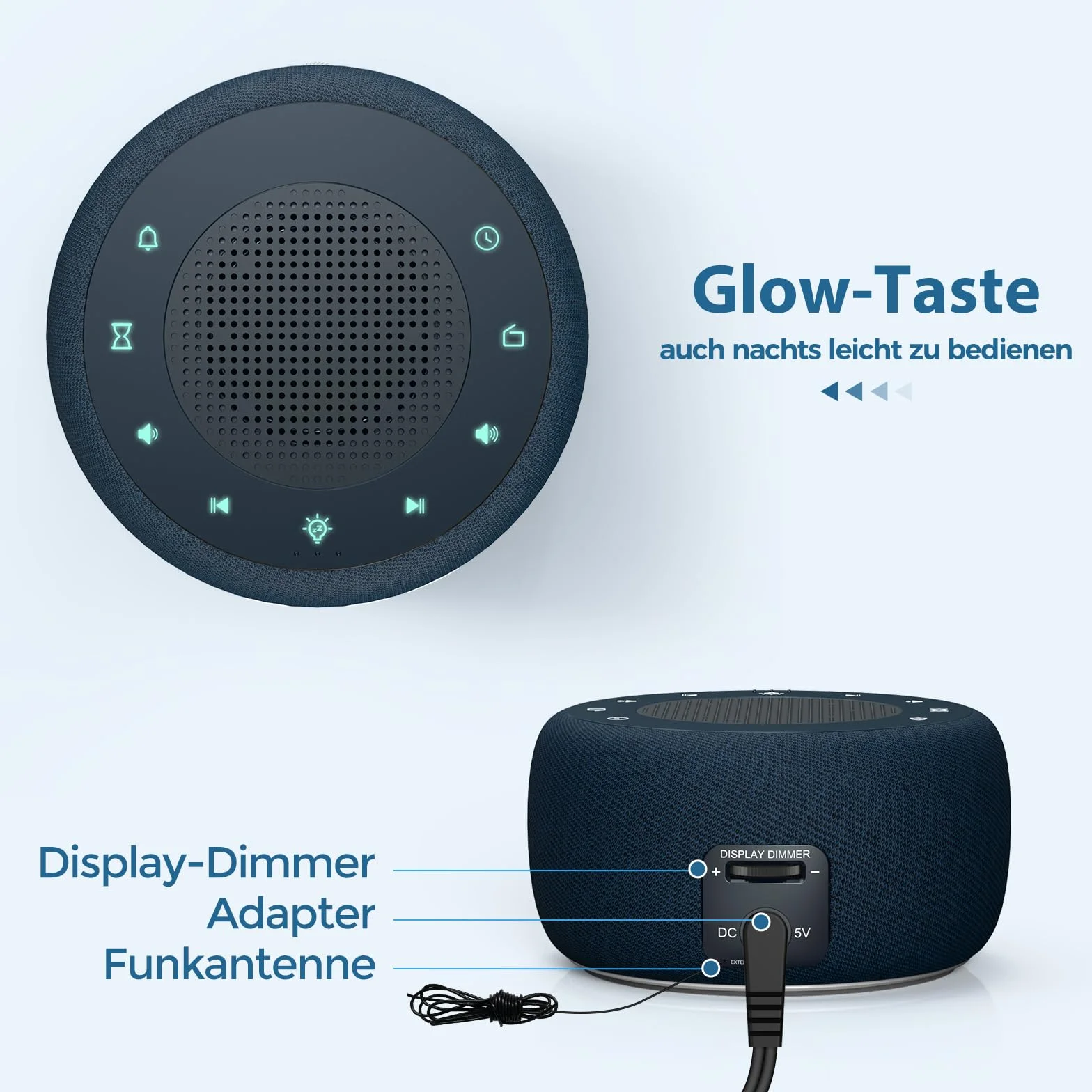 BUFFBEE Radiosveglia con luce notturna a 7 colori e display dimmerabile (blu navy)