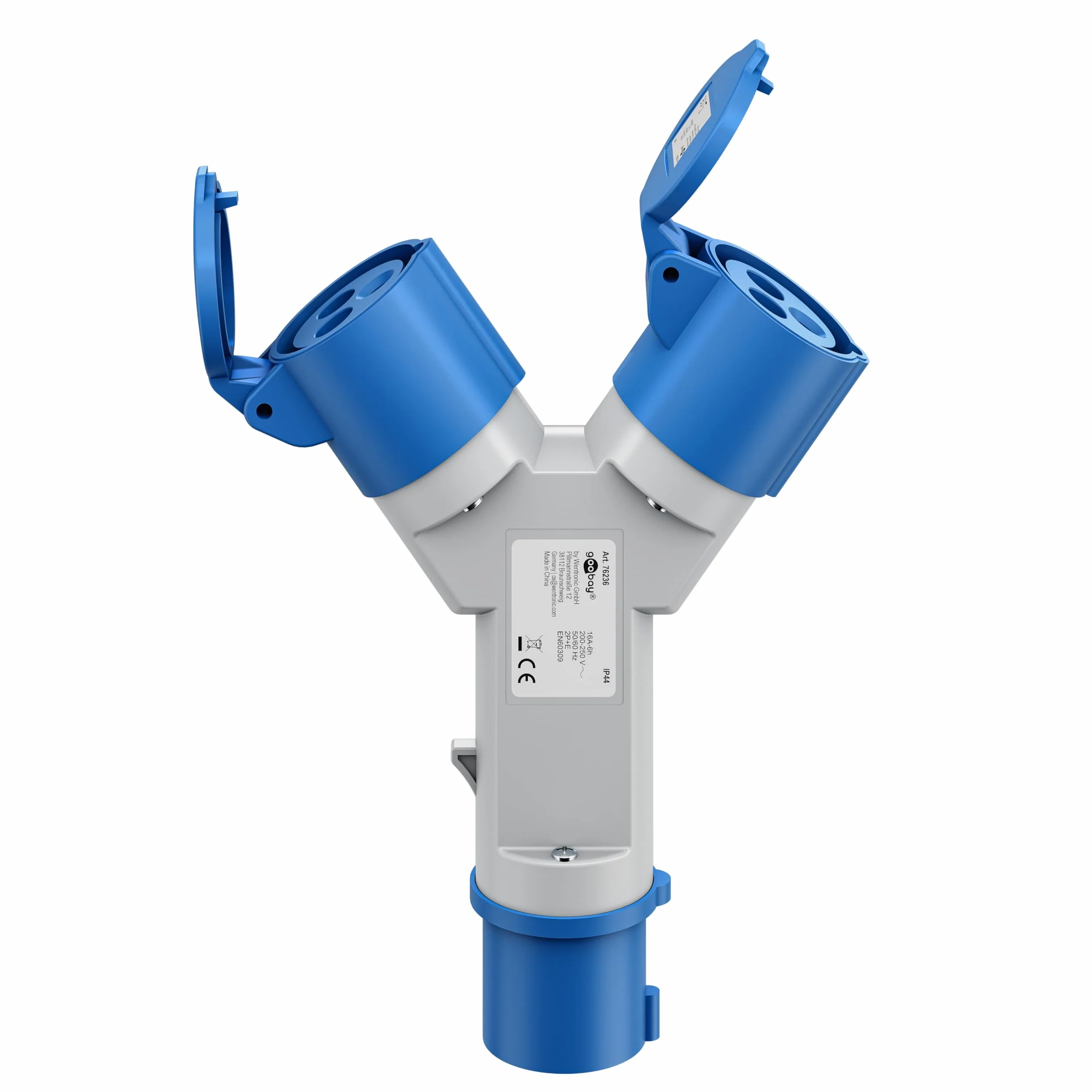 goobay Adattatore CEE per caravan, spina CEE a 2 prese CEE, portatile, con copertura protettiva, impermeabile IP44, 76236
