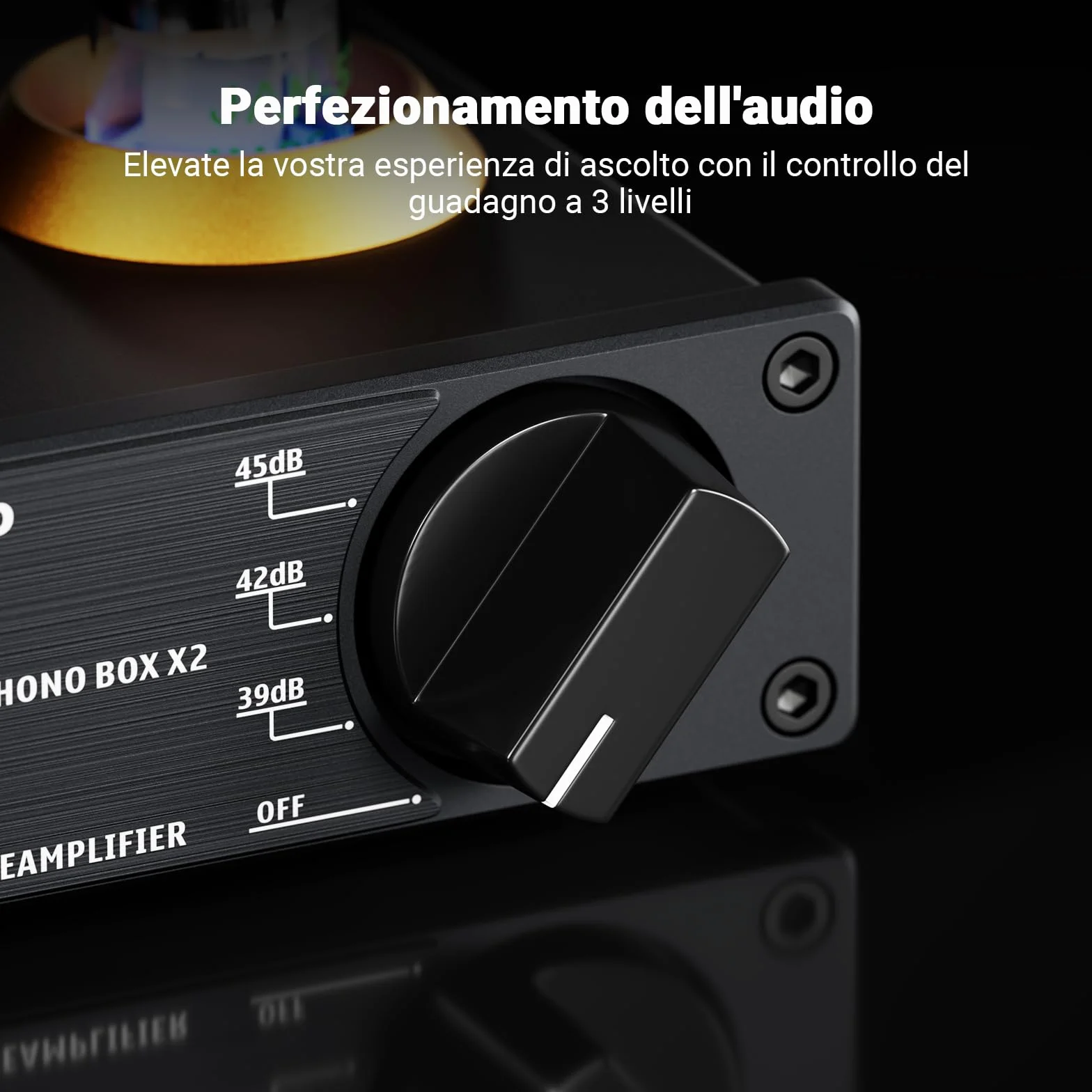 Fosi Audio BOX X2 Preamplificatore Phono MM, Guadagno Commutabile, Valvolare Tubo Sostituibile, Hifi RCA/AUX 3,5 mm