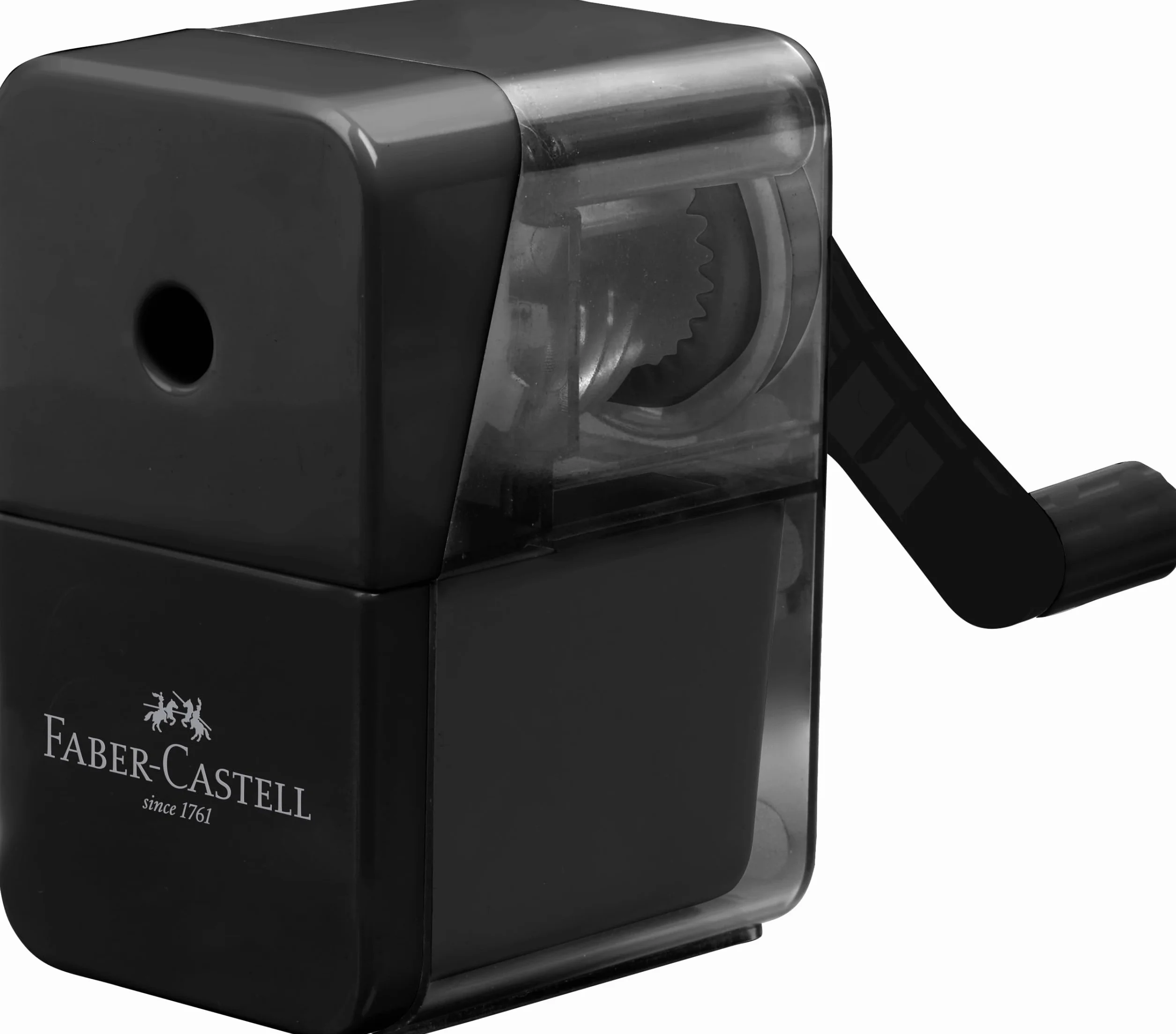 Faber-Castell Temperino Con Manovella E Grande Contenitore, Per Matite Fino a 8,4 Mm, Affilatura Facile E Precisa
