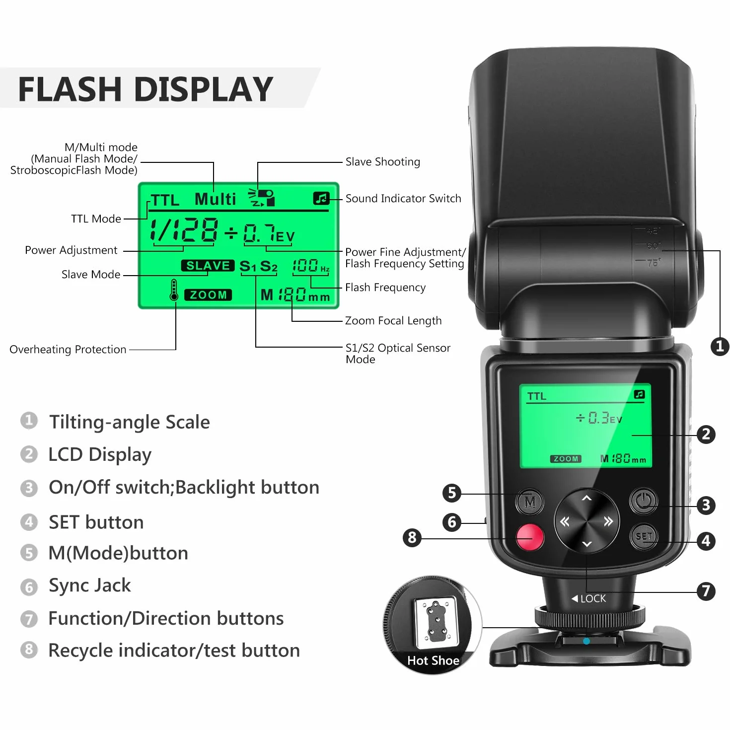 NEEWER 750II TTL Flash Speedlite con Schermo LCD per Nikon D4 D5 D60 D90 D300 D700 D750 D800 D810 D850 D3400 D5200 D7200