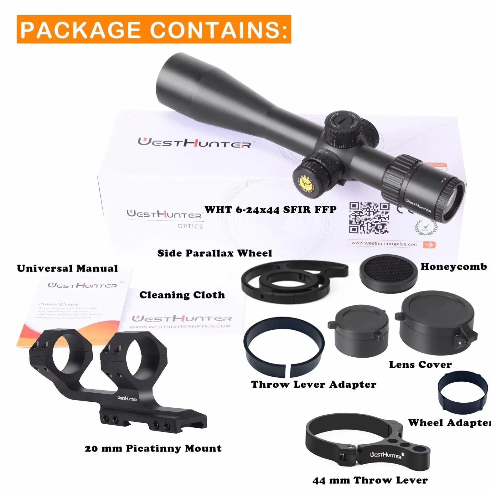 WestHunter Optics WHT SFIR FFP Cannocchiale da Competizione Compatto Reticolo Illuminato Rosso Vetro Inciso 1/10 MIL Tubo 30 mm Mirini Tattici di Precisione