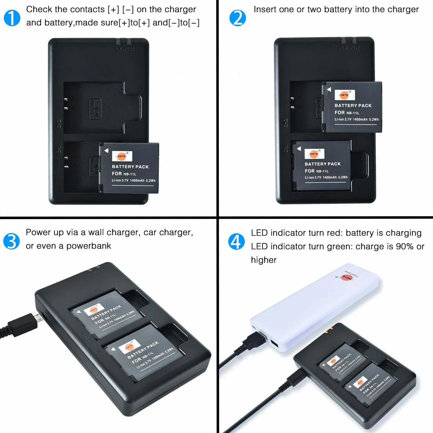 DSTE USB Dual Caricatore Compatibile per Batteria NB-11L NB-11LH CB-2LF