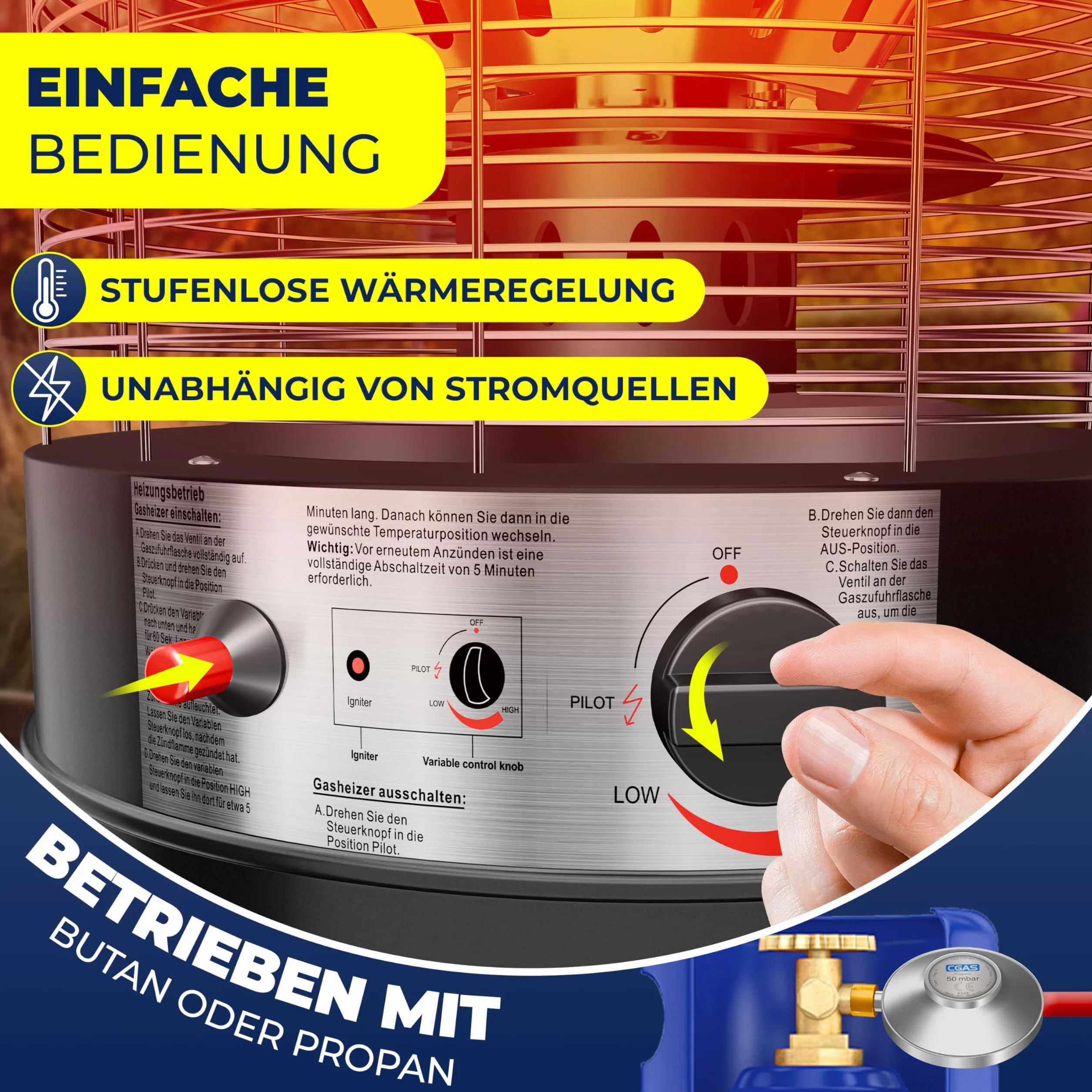 KESSER Riscaldatore radiante a gas Fungo 12,5 kW Stufa da esterno Nero