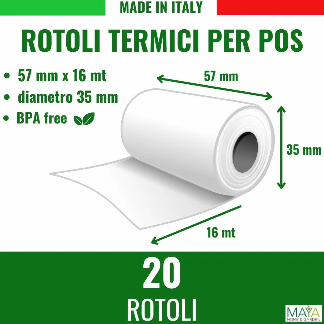 Carta Termica POS 57x16mt 20 Rotoli BPA free 57x35x12