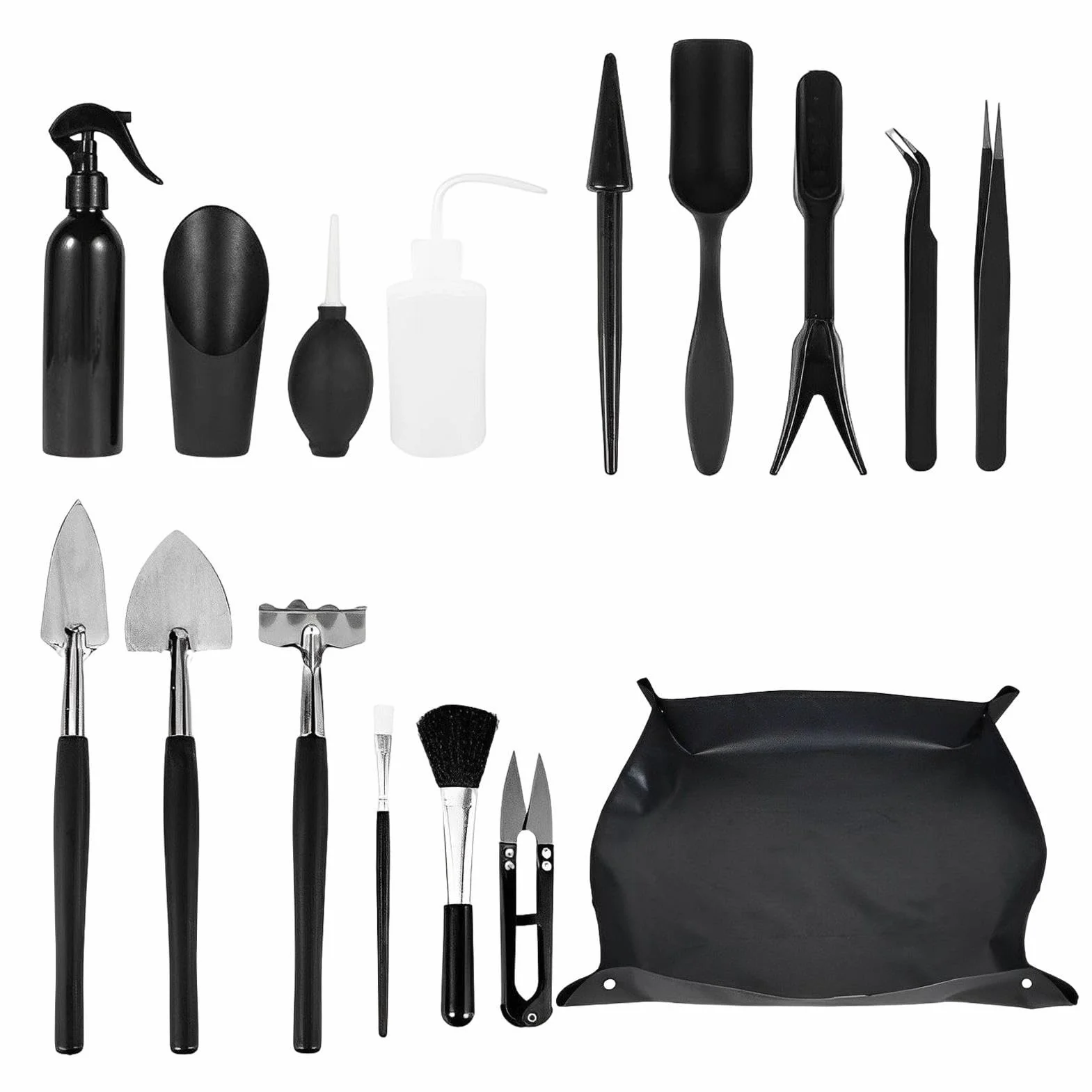 Kit di Utensili per Terrari, Strumenti per Piante Grasse | Manuale di 16 Pezzi Set da giardinaggio - min Strumenti per Piante Interne, Vasi di Vaso, Bonsai, Cactus, t
