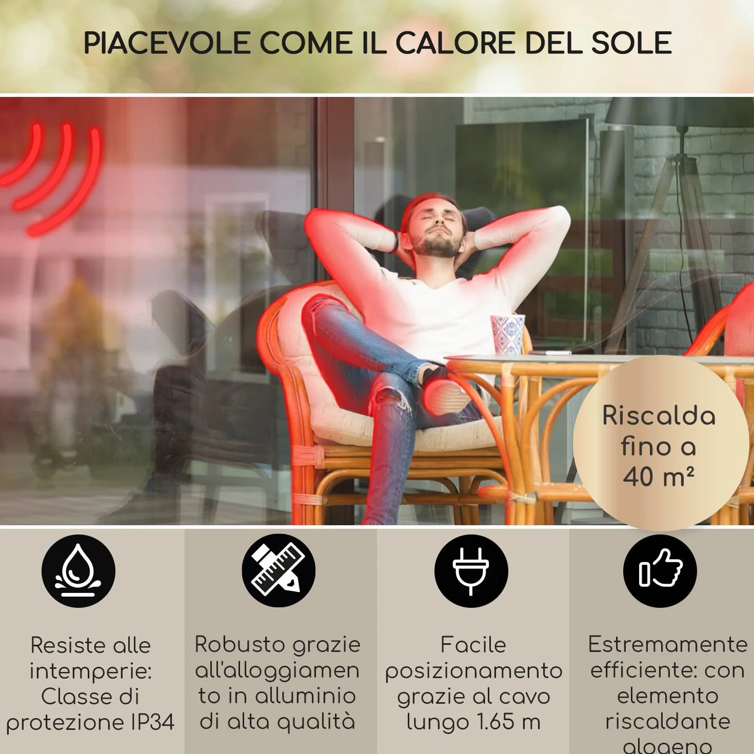 Blumfeldt Heat Hexa Lampada Infrarossi Riscaldante 2000W IR ComfortHeat Nero
