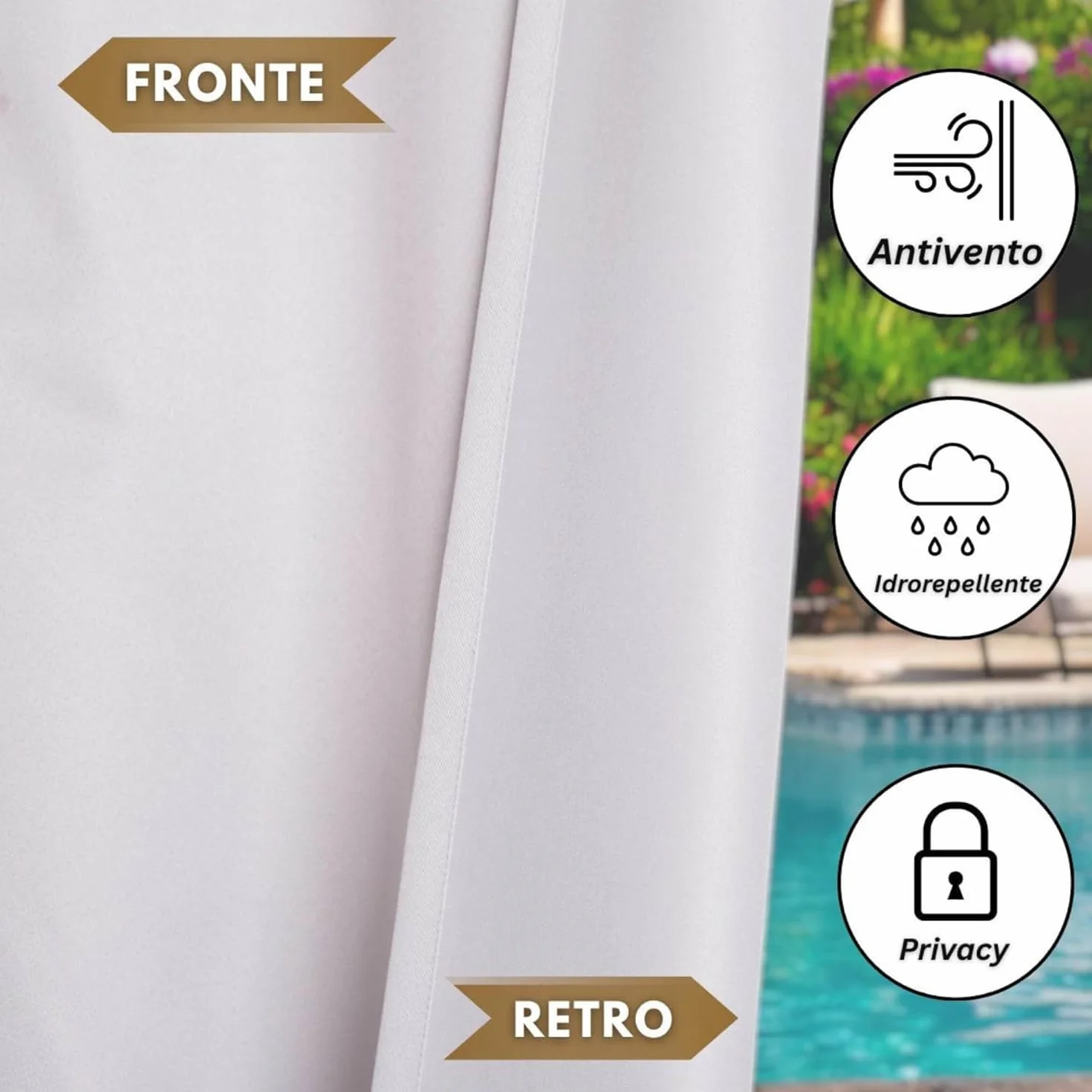 Tenda Gazebo Idrorepellente e Resistente, Tenda da Esterno per Gazebo, Dotata di Passanti con Chiusura a Bottone, 100% Made in Italy, Colore Bianco, Misure 260 Cm Altezza x 200 cm Larghezza
