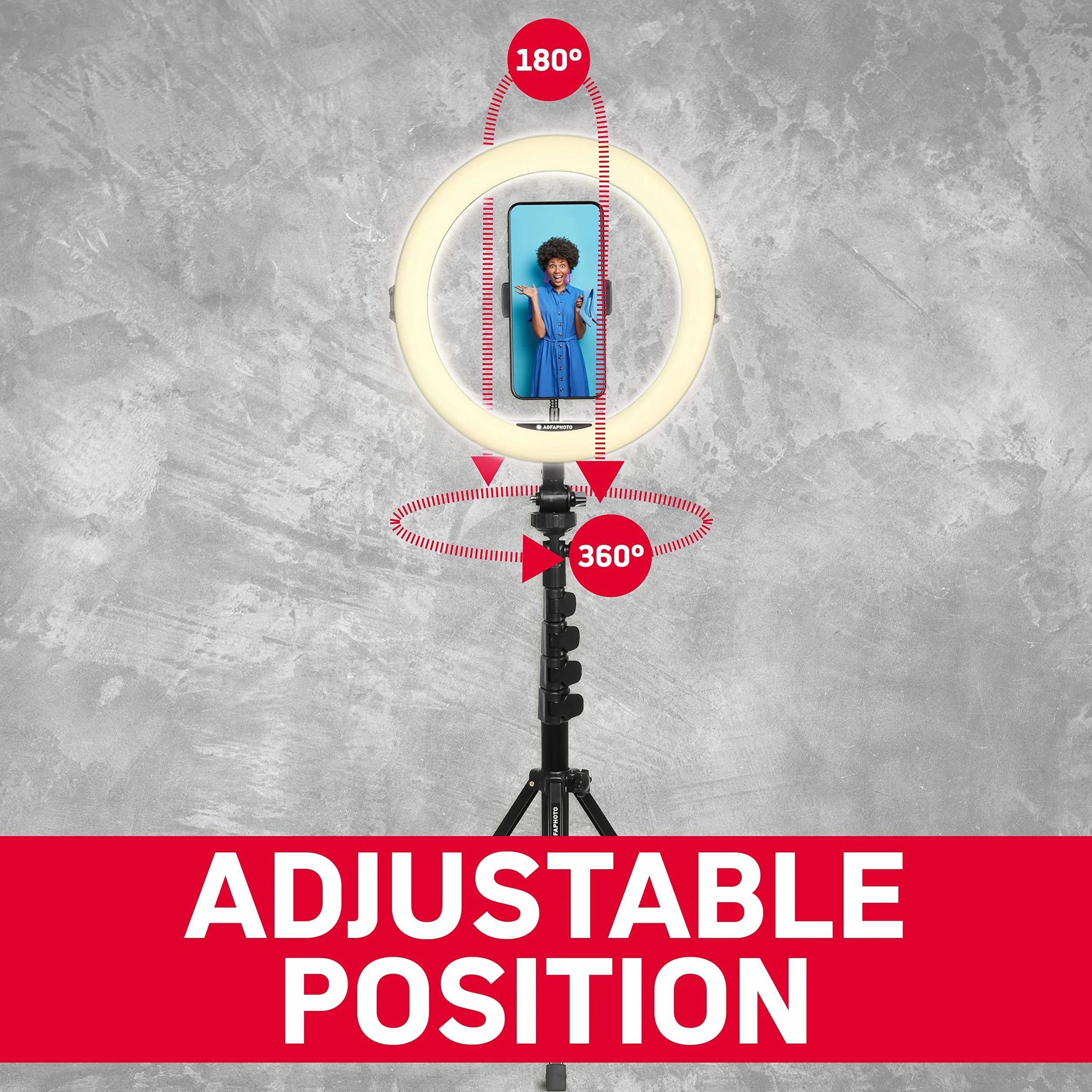 AgfaPhoto Realiview ARL11XL 11" LED Ring Light with Tripod 45-155 cm for Video Photo Smartphone