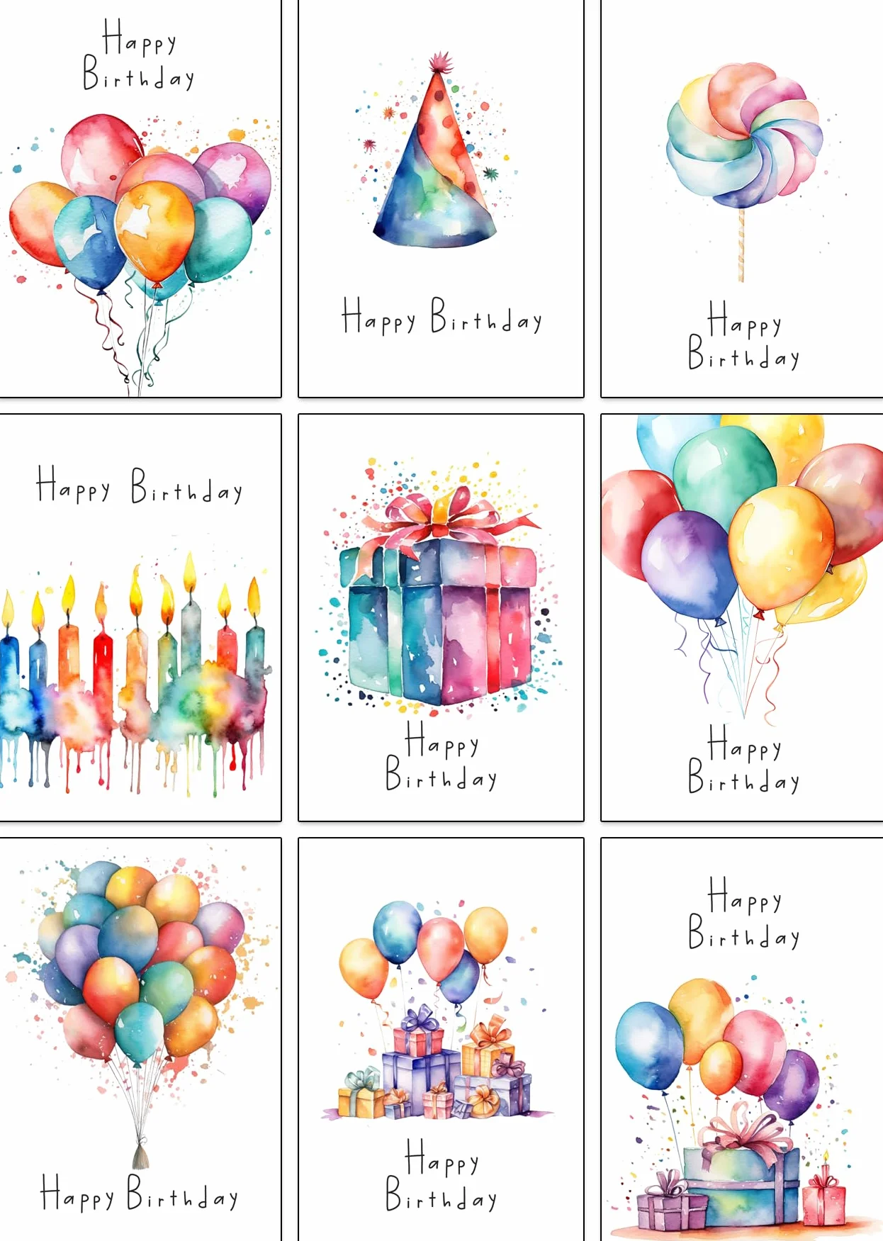 Biglietti di compleanno ad acquerello 30 disegni diversi con buste in carta riciclata