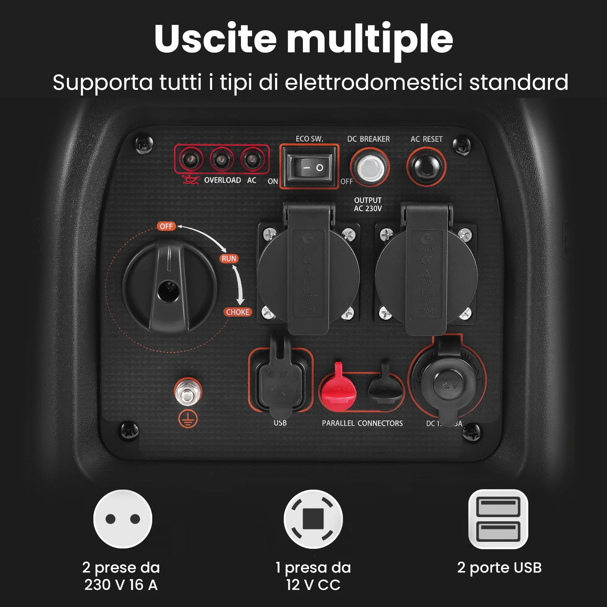 maXpeedingrods Generatore di Corrente 3500W, Portatile Generatore Inverter a Benzina 4 Tempi con 2 prese da 230 V / 2 USB / 1 presa da 12 V CC, Modalità ECO Per RV, Camper e Emergenze