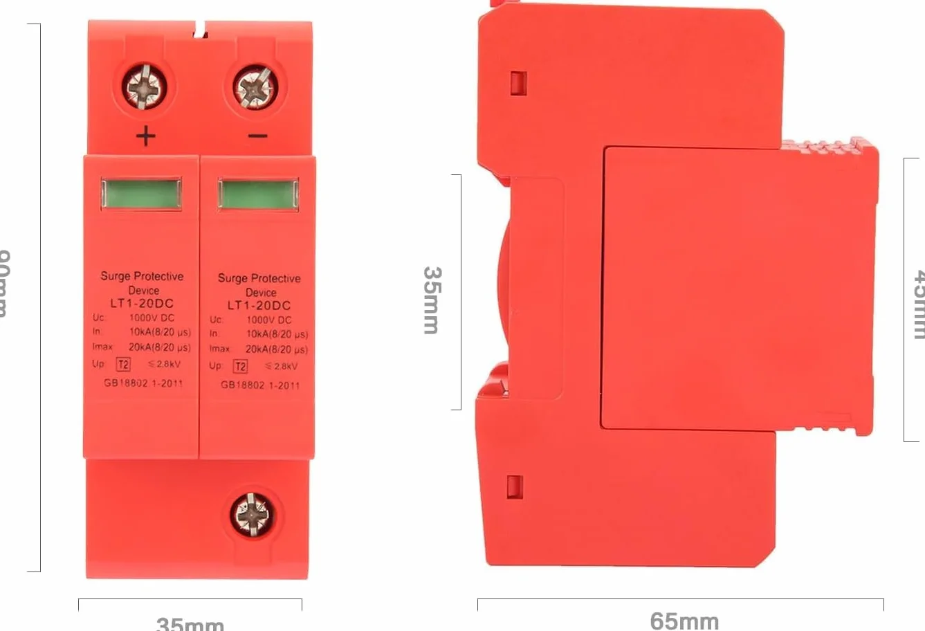 DEWIN Scaricatore DC 1000V 2P 10KA~20KA Dispositivo di Protezione Contro Sovratensioni