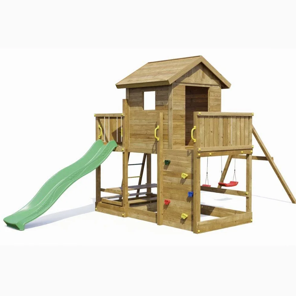 Casetta Parco Giochi in Legno da Giardino Fungoo Mars con Scivolo 2,2 m, 2 Altalene, Tavolo Picnic, Parete Arrampicata e Sabbiera – Struttura Completa per Bambini 3-10 Anni