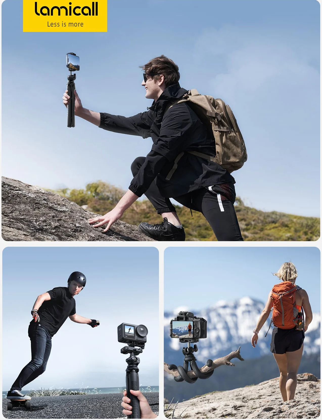 Lamicall Mini Treppiede Smartphone Flessibile 3 in 1 con Telecomando Senza Fili 360° Rotazione Vite 1/4 per iPhone Android Fotocamera