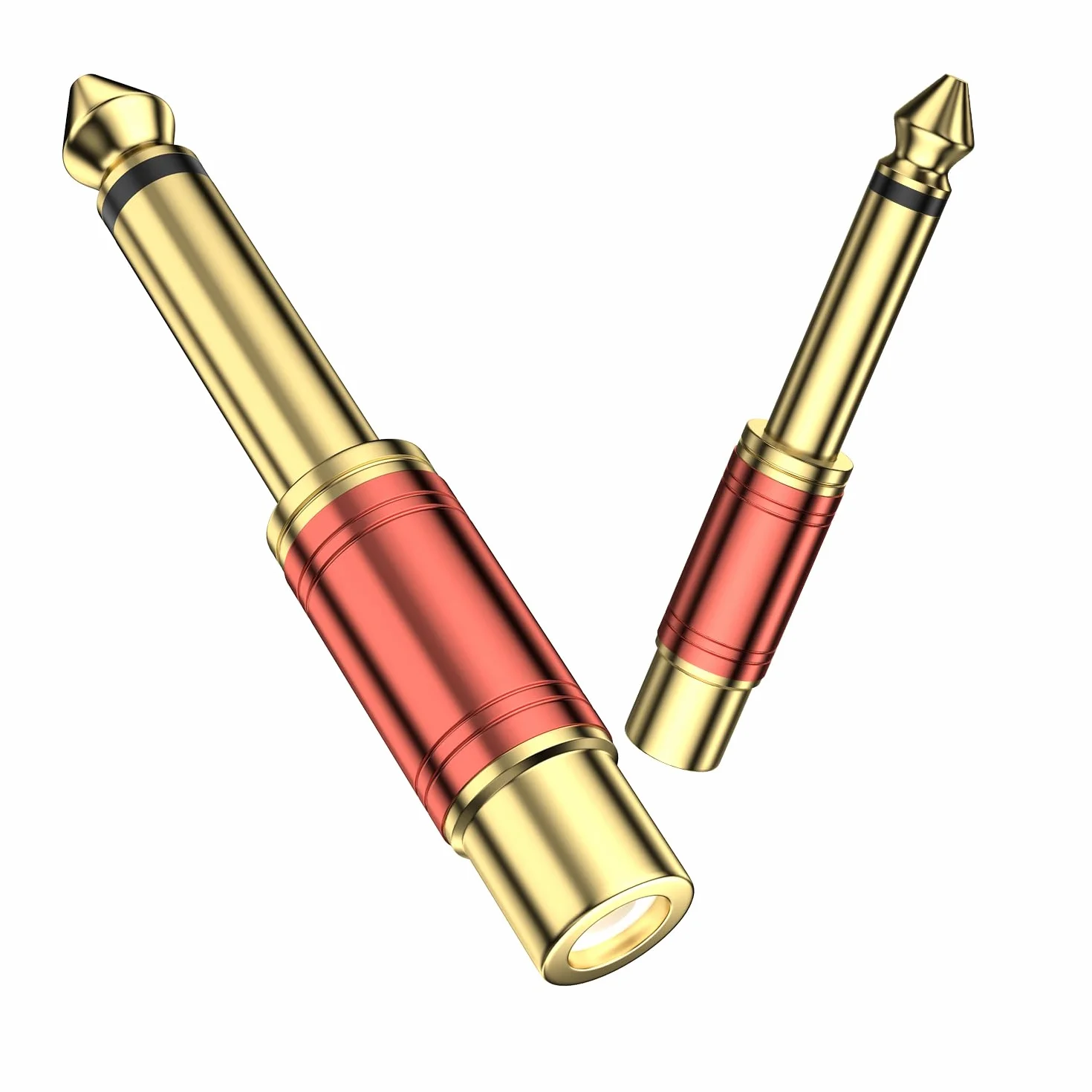 Adattatore Audio RCA a Jack 6,35mm 2 Pezzi - 6,3mm 1/4'' TS Maschio a RCA Femmina (Mono, 24K Dorati, Rosso)