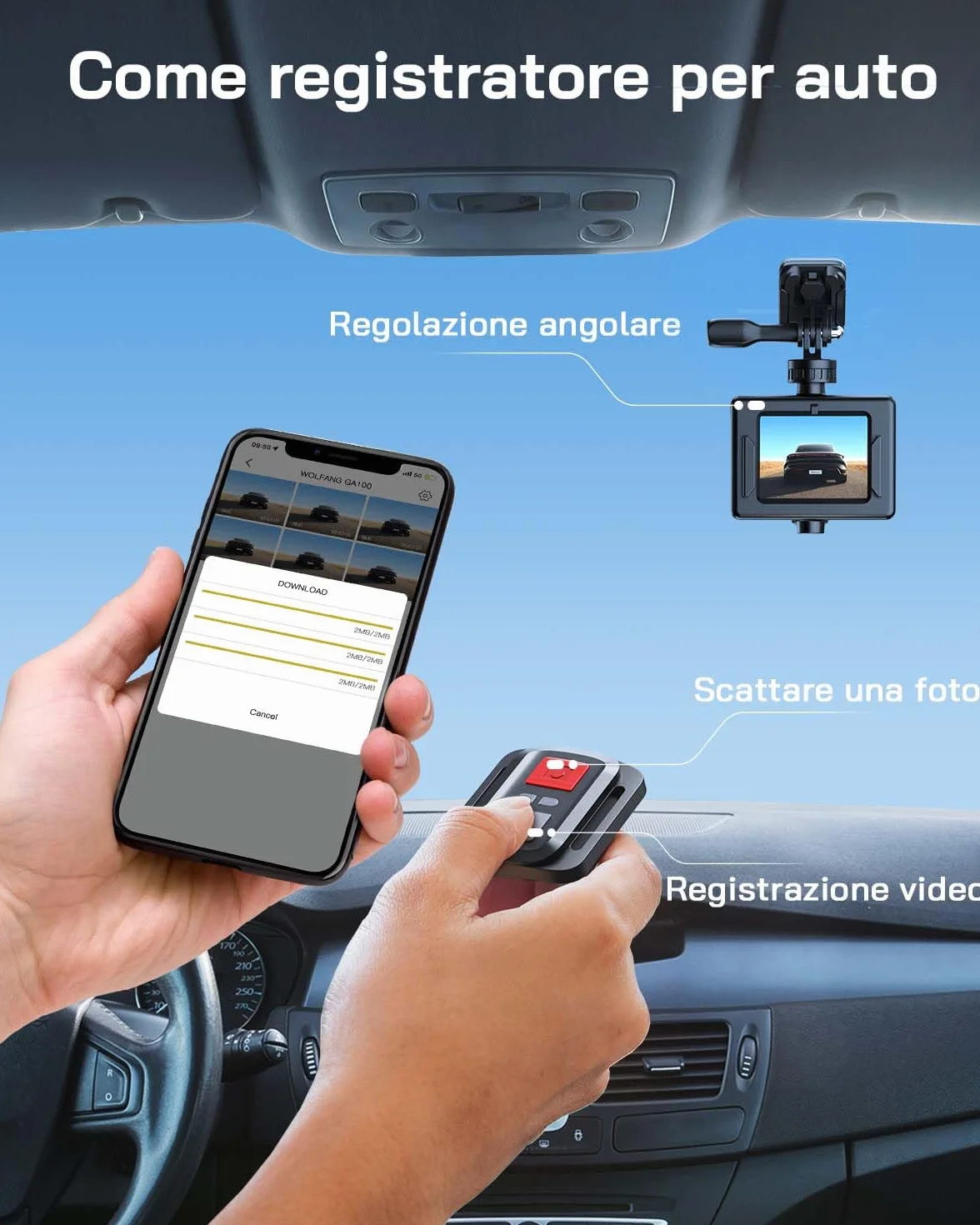 WOLFANG GA100 Action Cam 4K 30FPS 20MP 170° Grandangolo Impermeabile 40M con 32GB MicroSD EIS Telecomando 2.4G