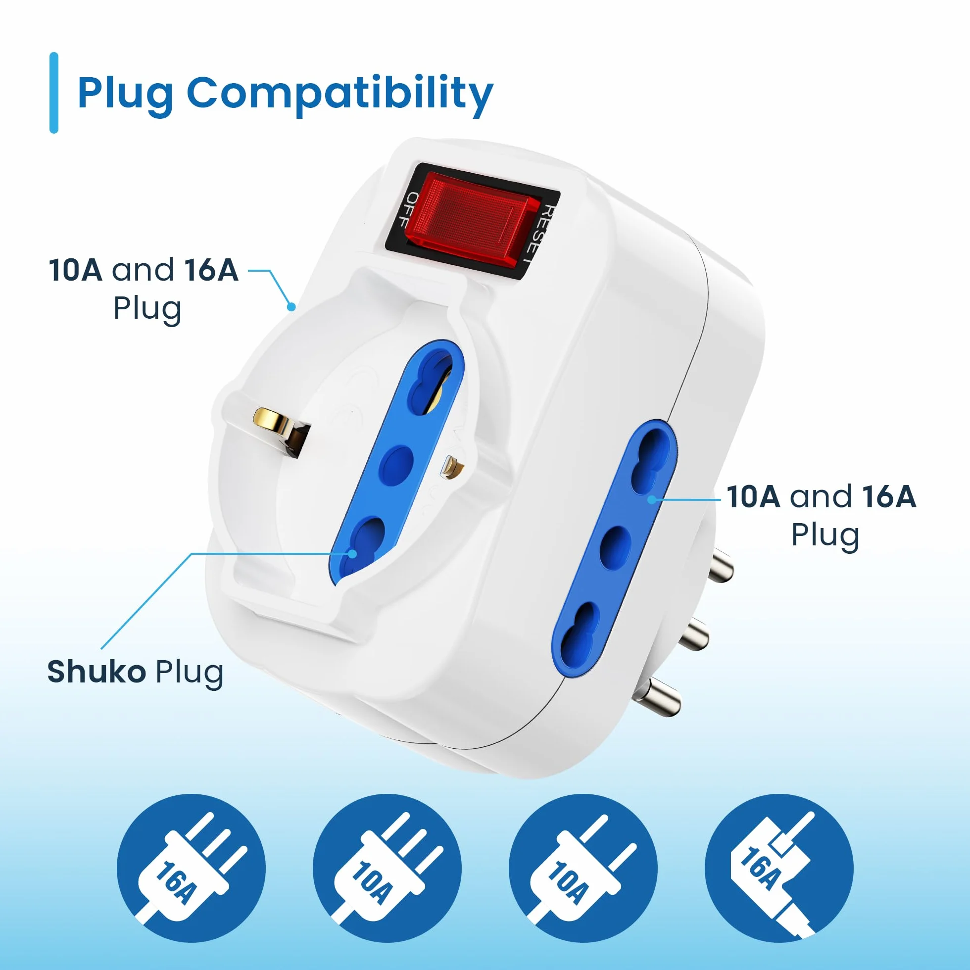 Ewent Adattatore Multipresa Tripla 1500W 10A Spina Rotante 90° Bianco