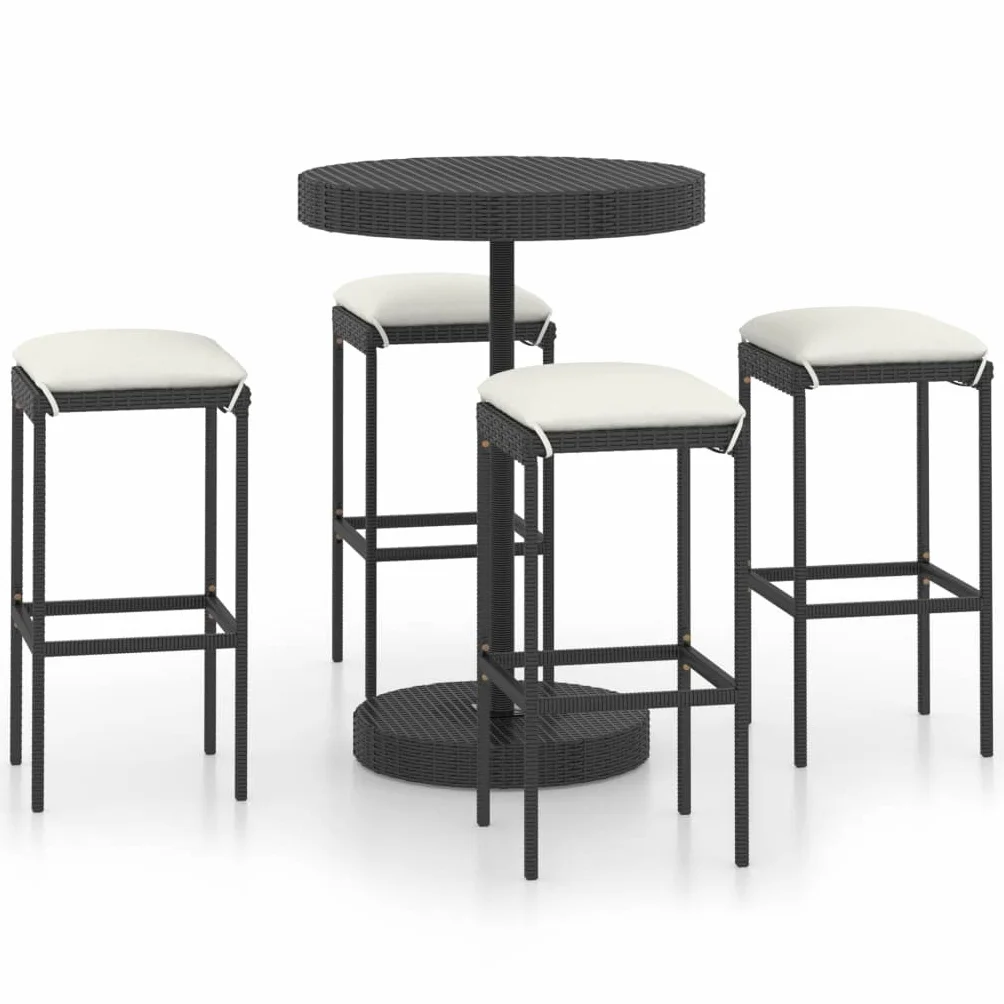 vidaXL Set Bar da Giardino 5 pz con Cuscini Polyrattan Nero
