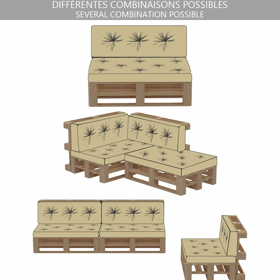 VOUNOT® Pallet Cushion Set Impermeabile 120x80 120x40 Beige