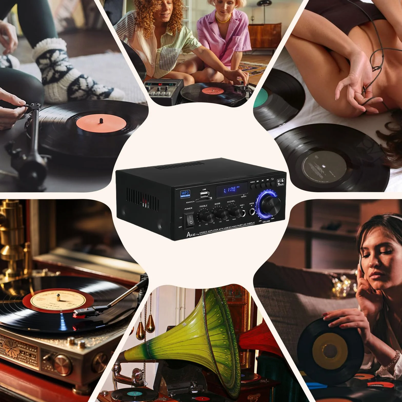AK45 Amplificatore HiFi Mini Stereo Bluetooth 2.0 Canali 40W X 2 12V/240V Telecomando