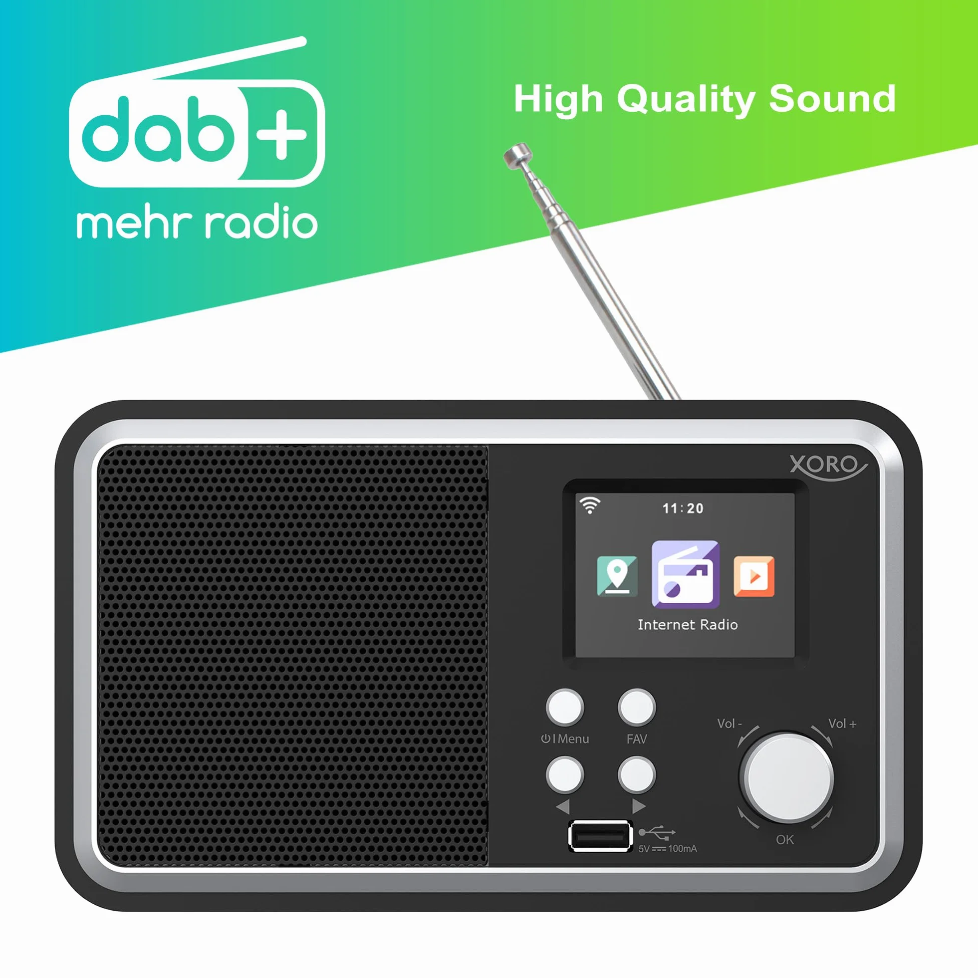 XORO DAB 300 IR Radio Internet Wi-Fi Digitale con Display 2,4", Bluetooth 5.2, FM/DAB+, Sveglia, Nero