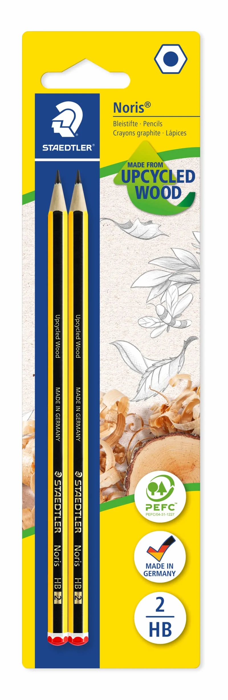 STAEDTLER Noris 120 HB Matite 2 Pezzi, Matita Esagonale in Legno Riciclato Antiscivolo Resistente