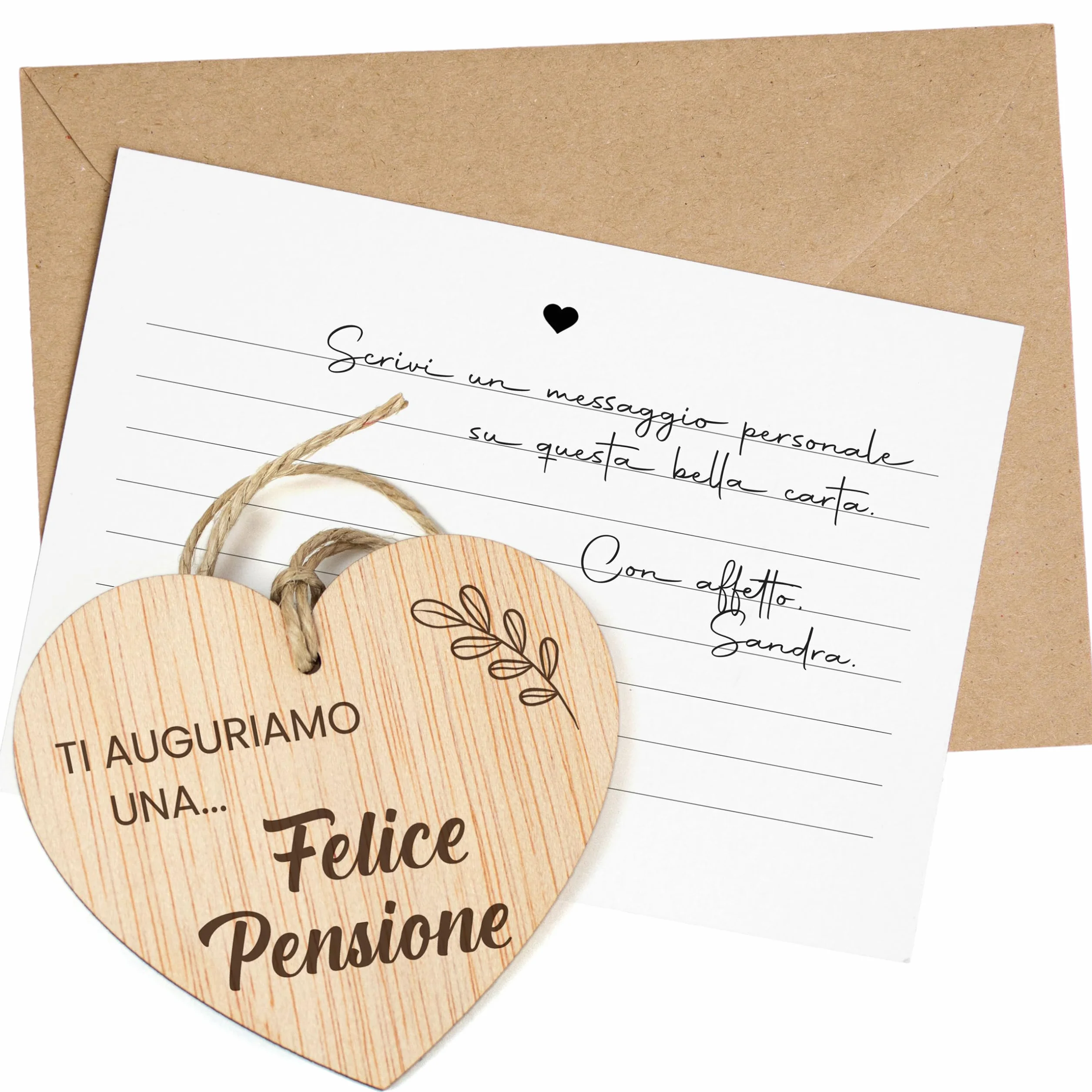 CONTRAXT Regalo Originale per Pensione, Biglietto di Buona Pensione in Legno con Ciondolo