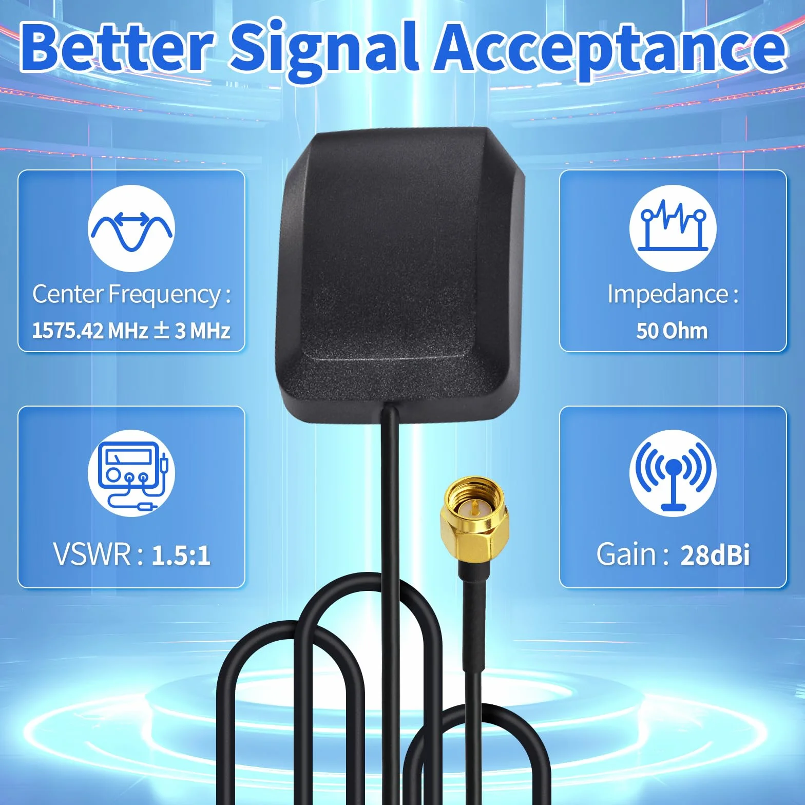 Superbat Antenna GPS Attiva Impermeabile Magnetica 3m RG174 SMA Maschio