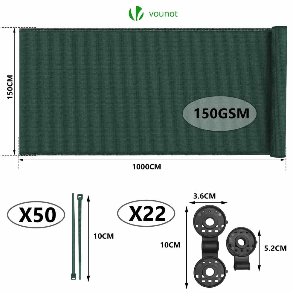 Rete Ombreggiante 1.5×10m HDPE 150 g/m² Telo Frangivista Giardino Antistrappo Antivento