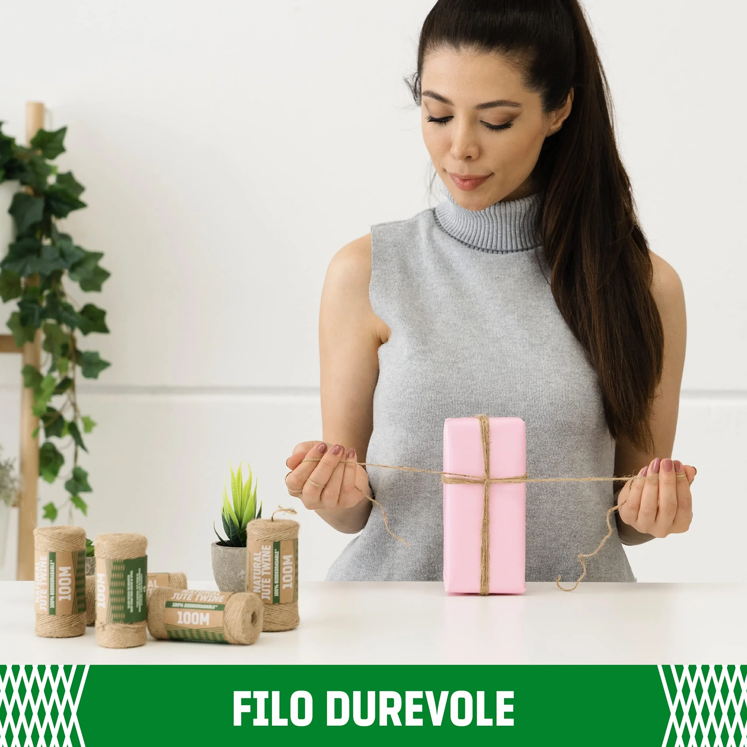 GardenGloss® Corda Juta In Fibra Naturale (100m) - Spago per il giardinaggio, l'artigianato, il fai da te e le confezioni regalo - 100% biodegradabile