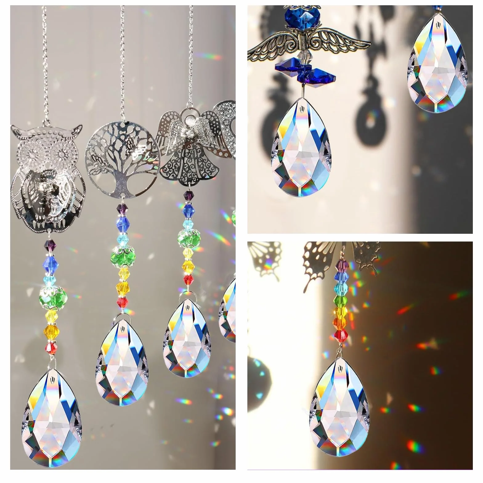 Set di 20 cristalli a forma di diamante da appendere - Acchiappasole in cristallo, prisma, acchiappasole e sfera come acchiappa-luce per finestre, lampadari e decorazione