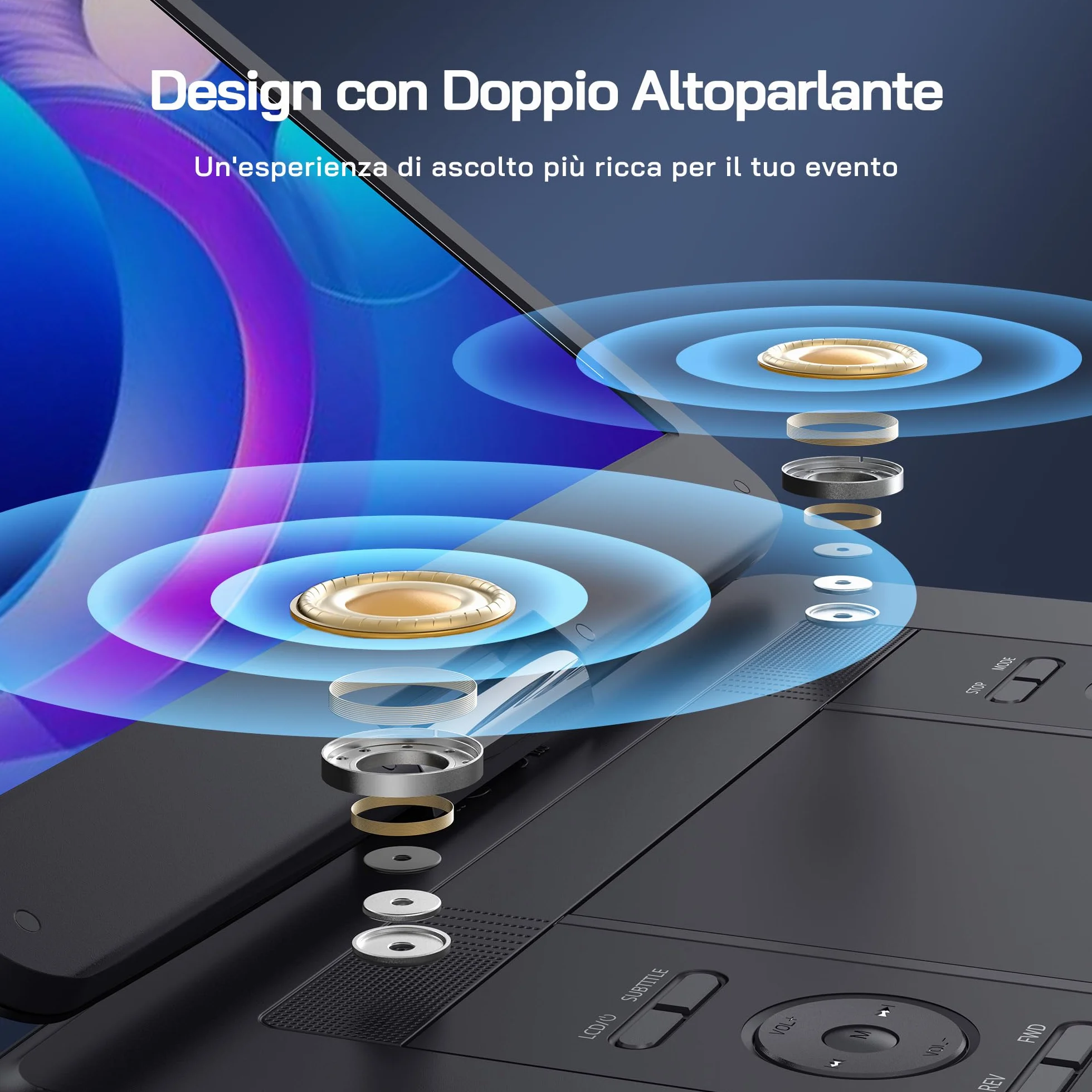 WOLFANG 17,5" Lettore DVD Portatile con 15,6" Display HD, 5000 mAh Batteria, Nessuna Restrizione Regionale