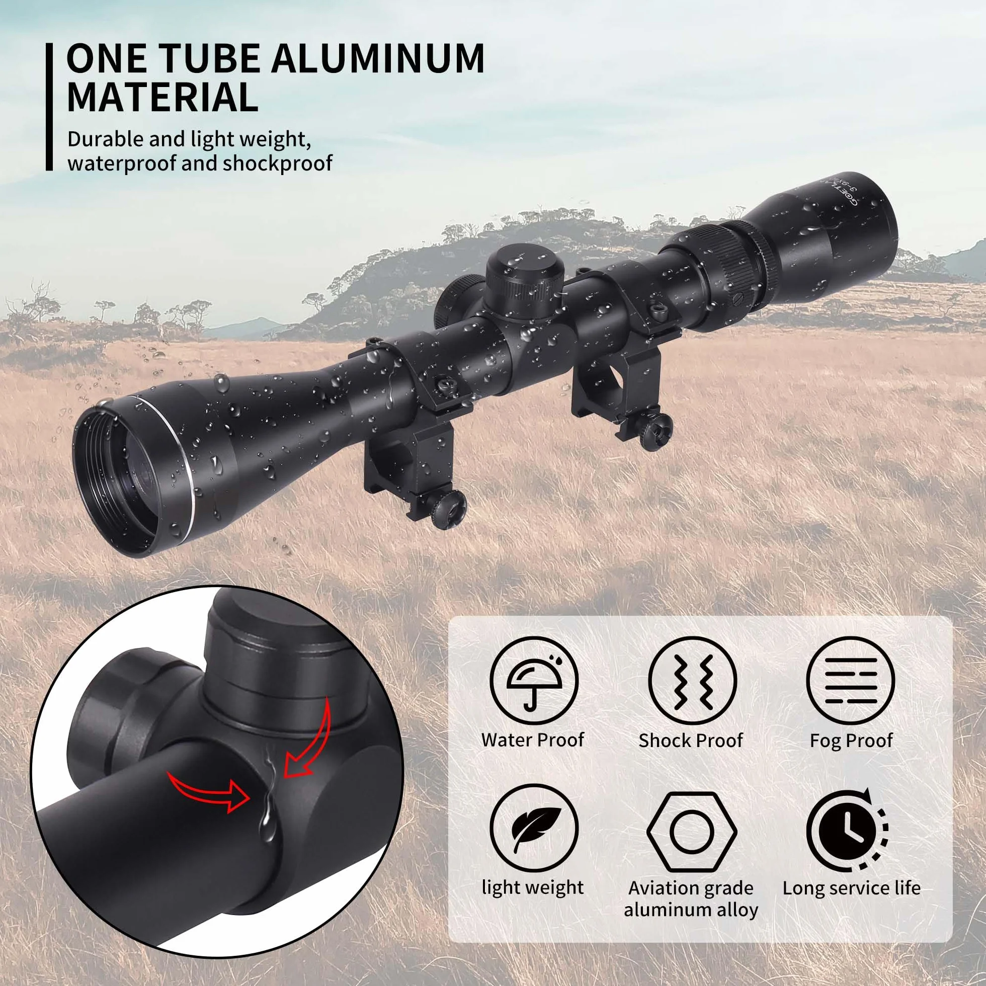 Goetland 3-9x40 Ottica per Carabina Aria Compressa Cannocchiale da Puntamento R4 Reticolo SFP con Anelli di Montaggio