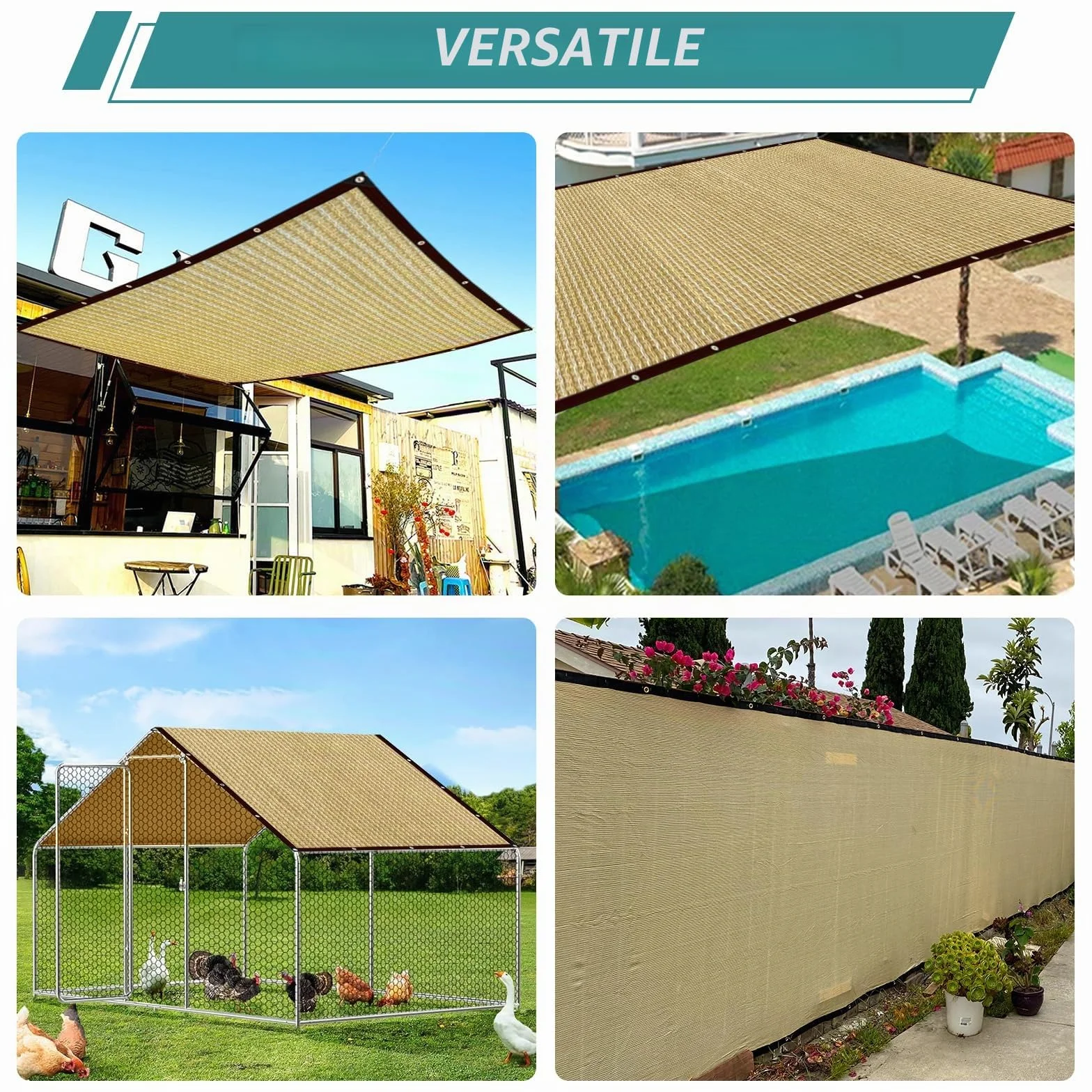 Rete ombreggiatura 2x3 m beige protezione solare giardino terrazzo antivento permeabile all'acqua