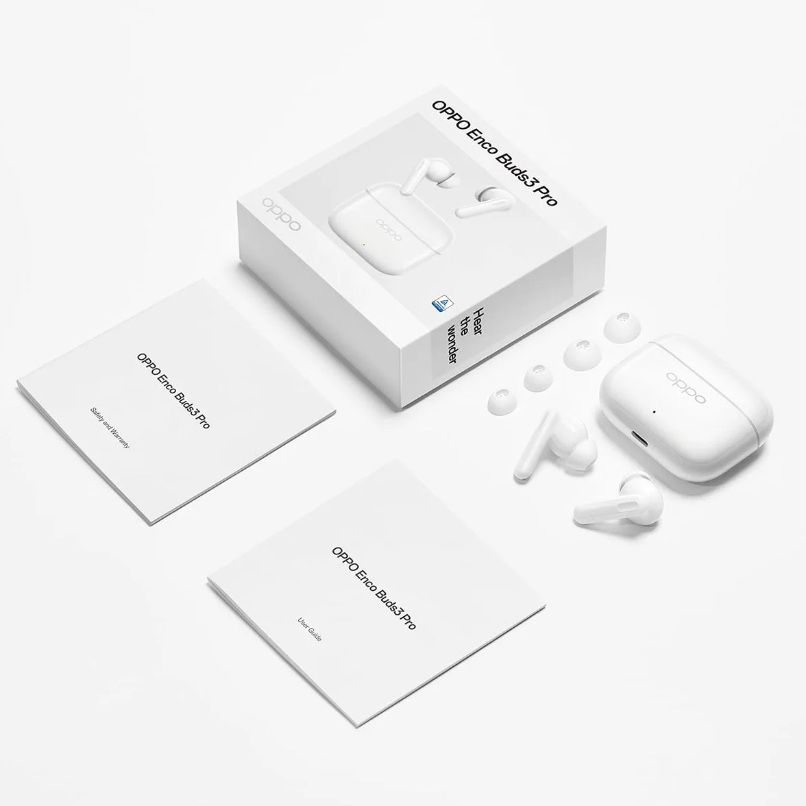OPPO Enco Buds3 Pro Auricolari True Wireless, 54h Autonomia, Driver 12.4mm, BT 5.4, IP55, Bianco