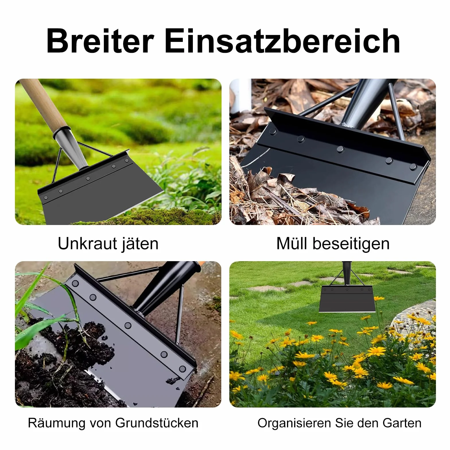 Pala da giardino multifunzionale, pala in acciaio inox per la pulizia di erbacce e muschio, pala per la pulizia del giardino, diserbo, piante, dispositivo agricolo diserbante (38 cm, nero)