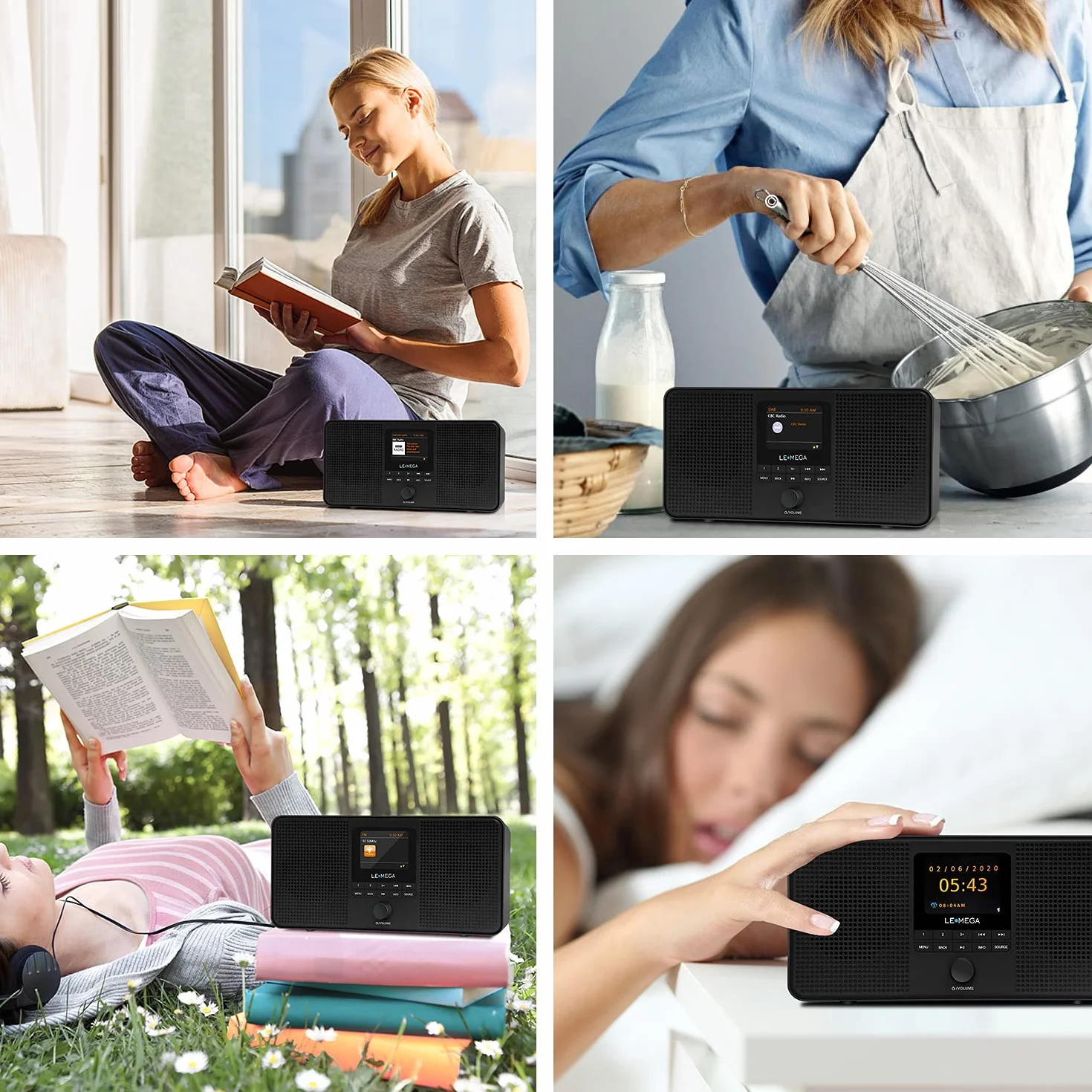 LEMEGA IR4S Radio Internet Stereo WiFi DAB+ FM Bluetooth Altoparlante Sveglia 60 Preimpostazioni Nera